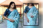 SHYAMIKA Silk Sequence Work Sky Blue Saree with Blouse