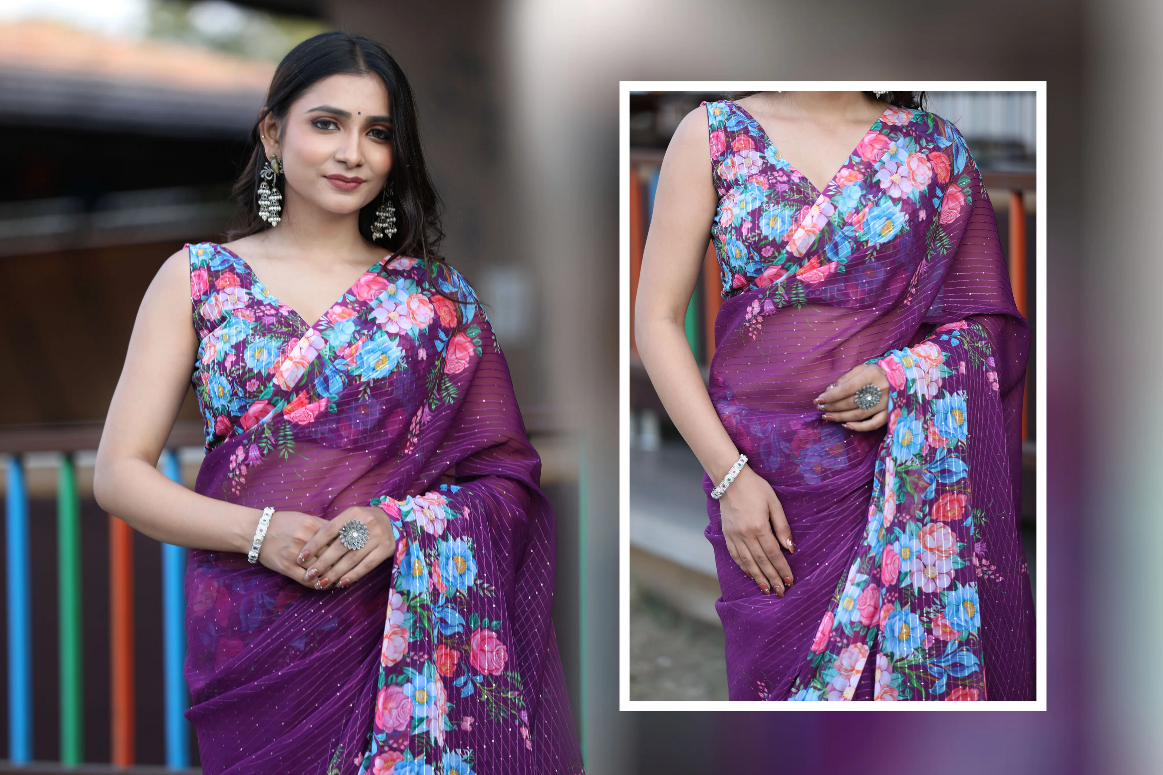 SHYAMIKA Cotton Sequence Digital Work Saree with Blouse