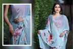 SHYAMIKA Silk Floral Lace Work Saree with Contrast Blouse