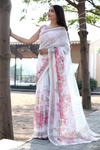 SHYAMIKA Khadi Cotton Digital Print White Saree with Blouse