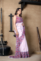 SHYAMIKA Light Pink Khadi Cotton Digital Print Saree with Blouse