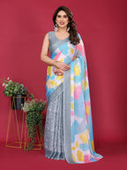 SHYAMIKA Floral Moss Chiffon Printed Saree with Blouse