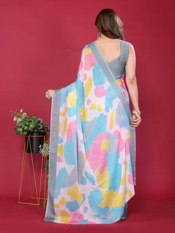 SHYAMIKA Floral Moss Chiffon Printed Saree with Blouse
