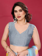 SHYAMIKA Floral Moss Chiffon Printed Saree with Blouse