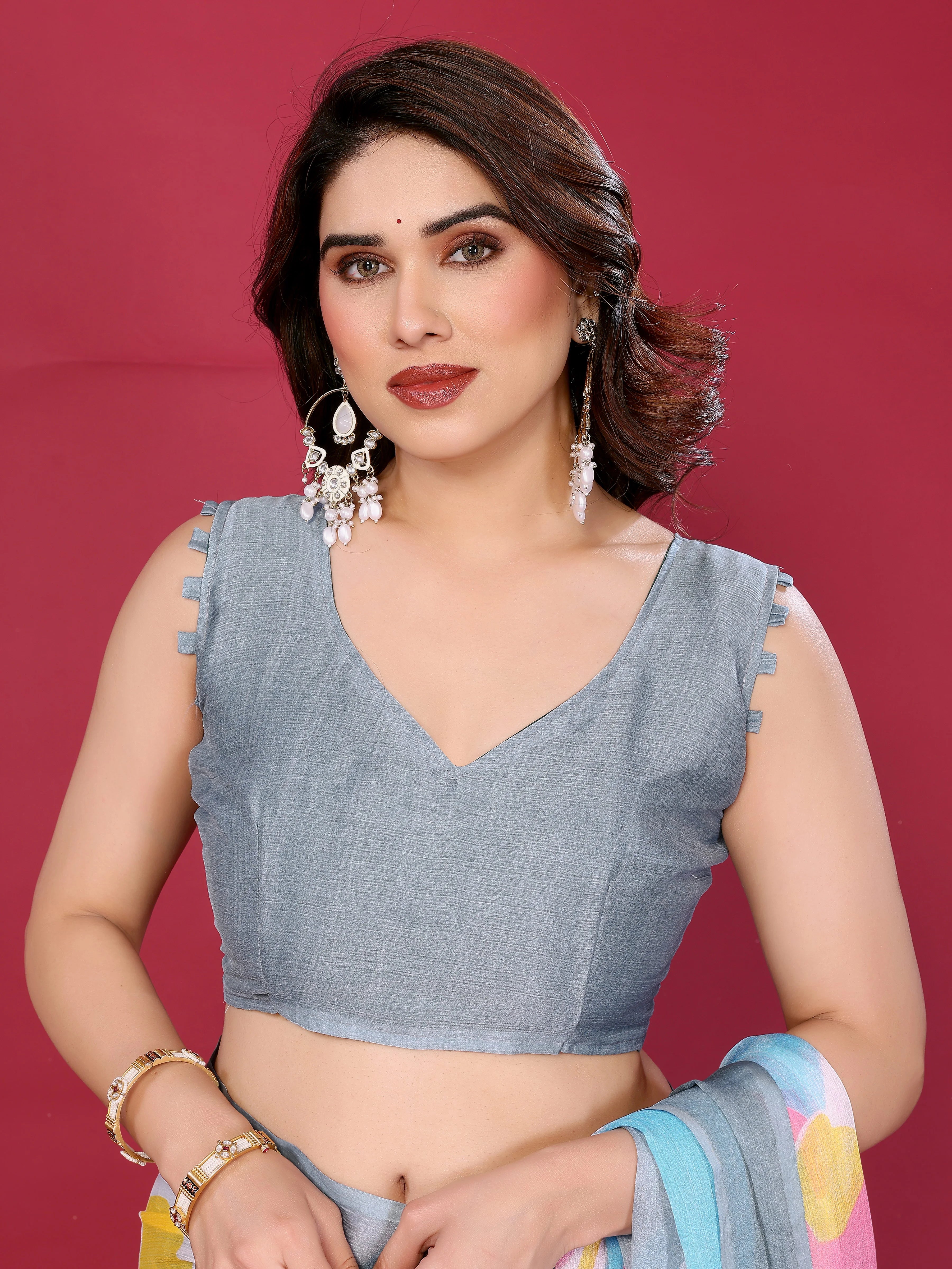 SHYAMIKA Floral Moss Chiffon Printed Saree with Blouse