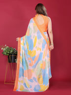 SHYAMIKA Floral Moss Chiffon Printed Saree with Blouse