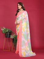SHYAMIKA Floral Moss Chiffon Printed Saree with Blouse