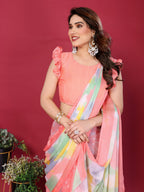 SHYAMIKA Floral Moss Chiffon Printed Saree with Blouse