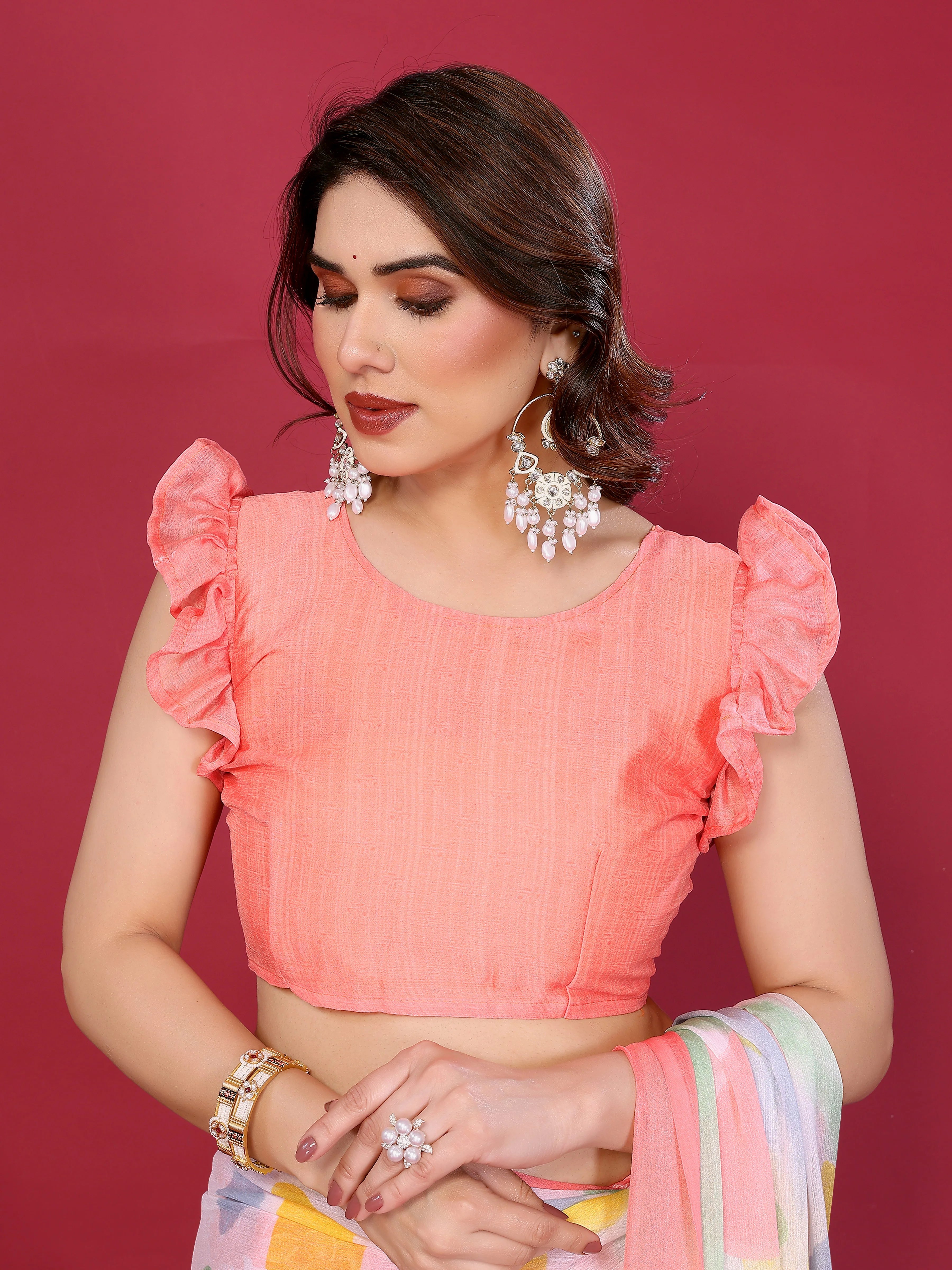 SHYAMIKA Floral Moss Chiffon Printed Saree with Blouse