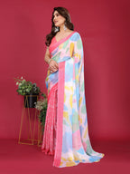 SHYAMIKA Floral Moss Chiffon Printed Saree with Blouse