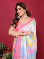 SHYAMIKA Floral Moss Chiffon Printed Saree with Blouse