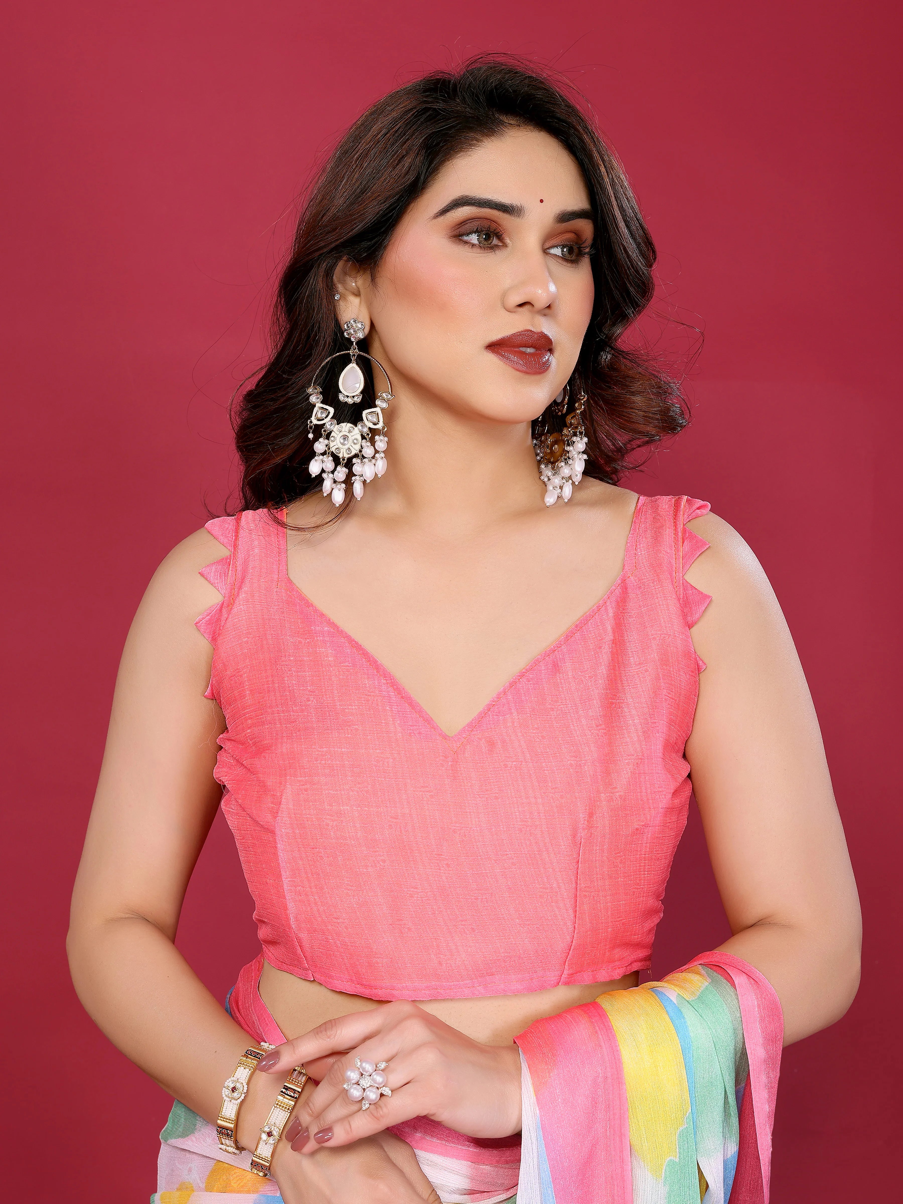 SHYAMIKA Floral Moss Chiffon Printed Saree with Blouse