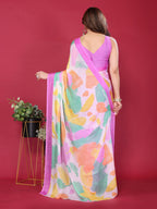 SHYAMIKA Floral Moss Chiffon Printed Saree with Blouse