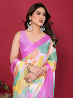 SHYAMIKA Floral Moss Chiffon Printed Saree with Blouse