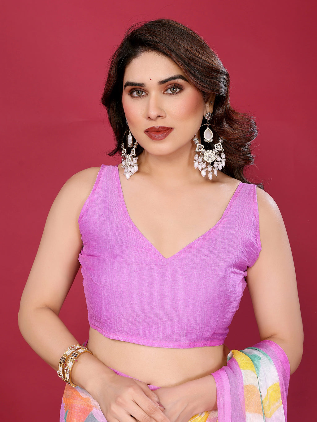 SHYAMIKA Floral Moss Chiffon Printed Saree with Blouse