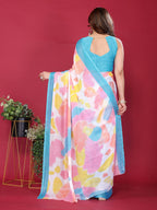 SHYAMIKA Floral Moss Chiffon Printed Saree with Blouse