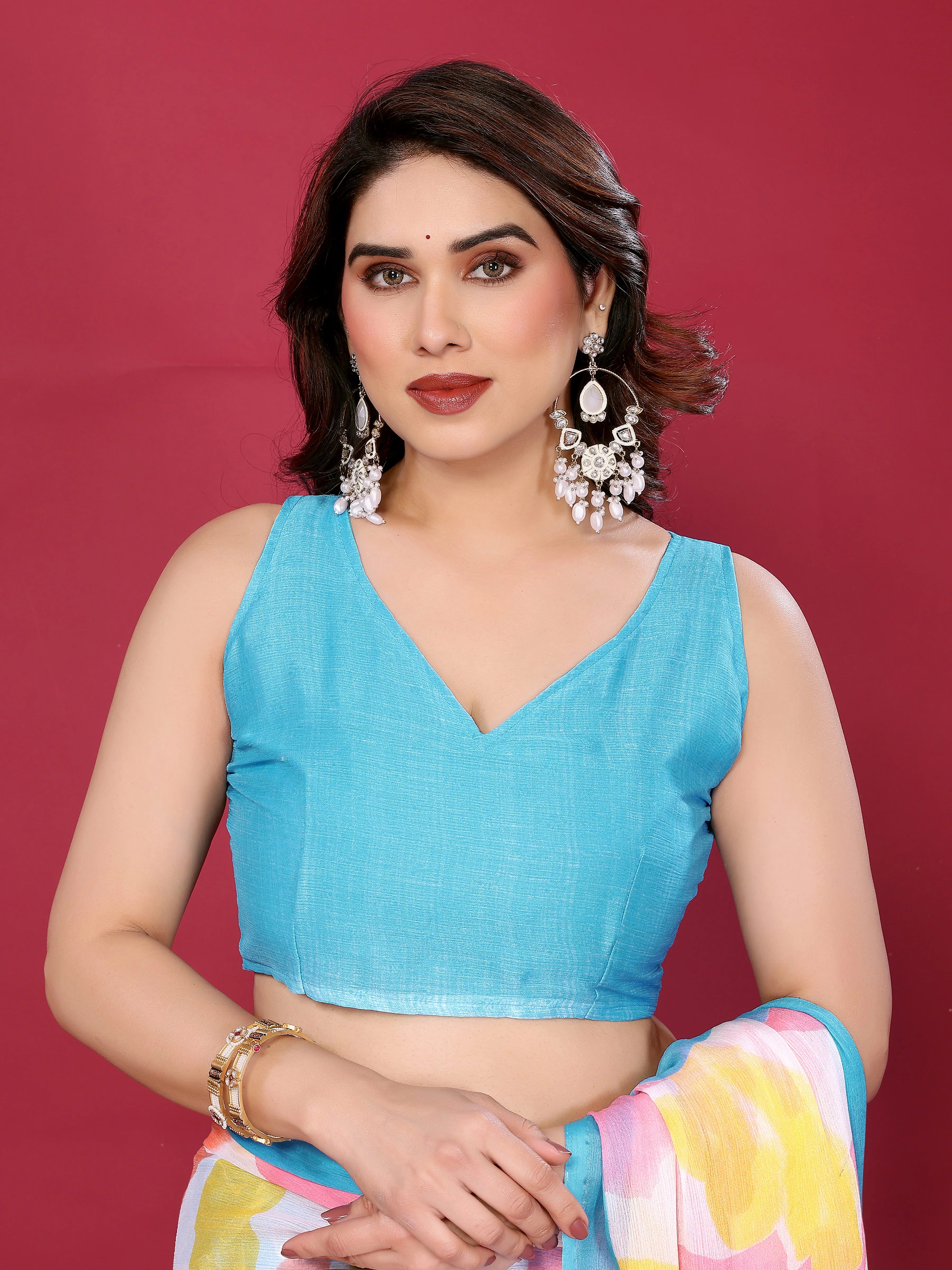 SHYAMIKA Floral Moss Chiffon Printed Saree with Blouse