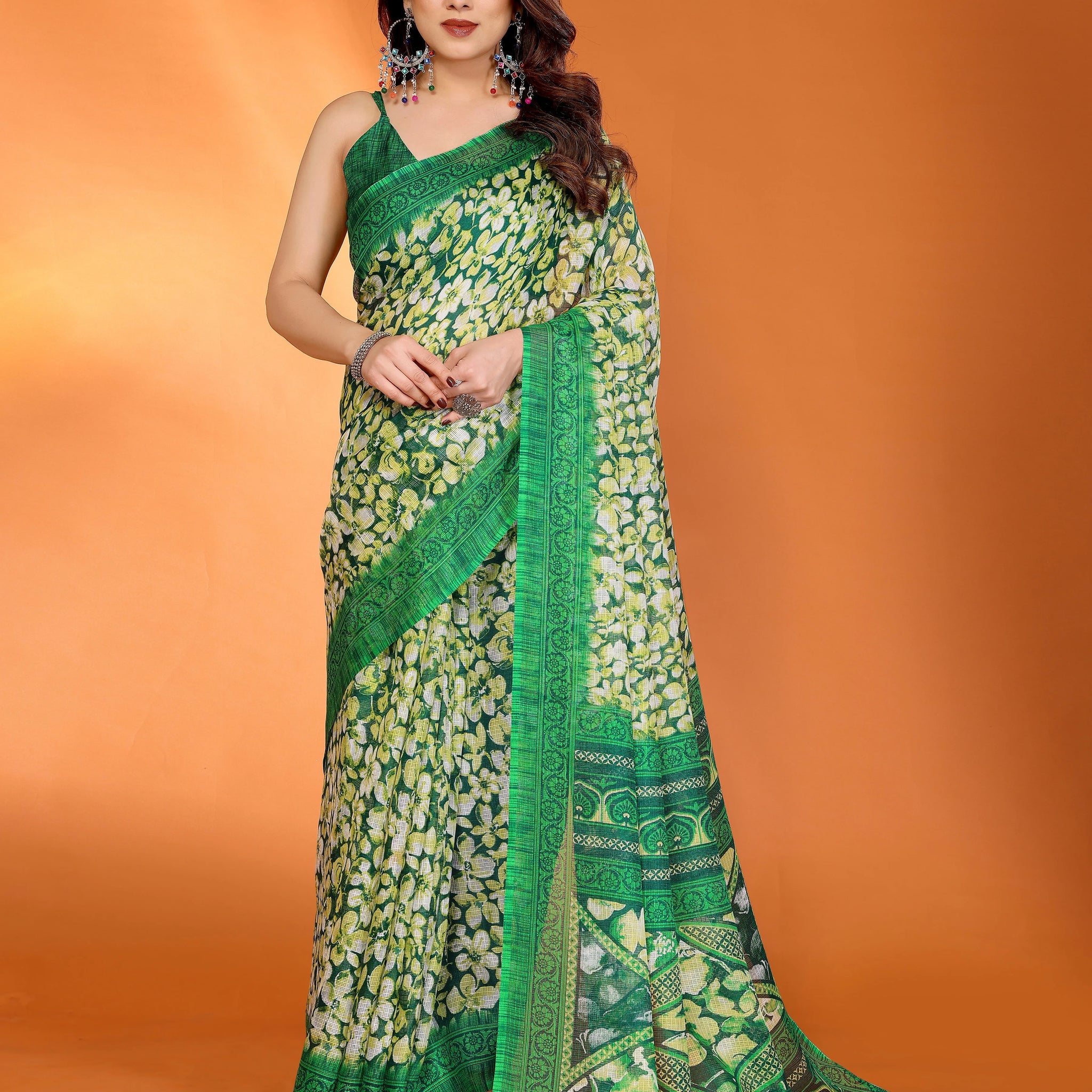 SHYAMIKA Floral Kota Doriya Printed Saree with Blouse