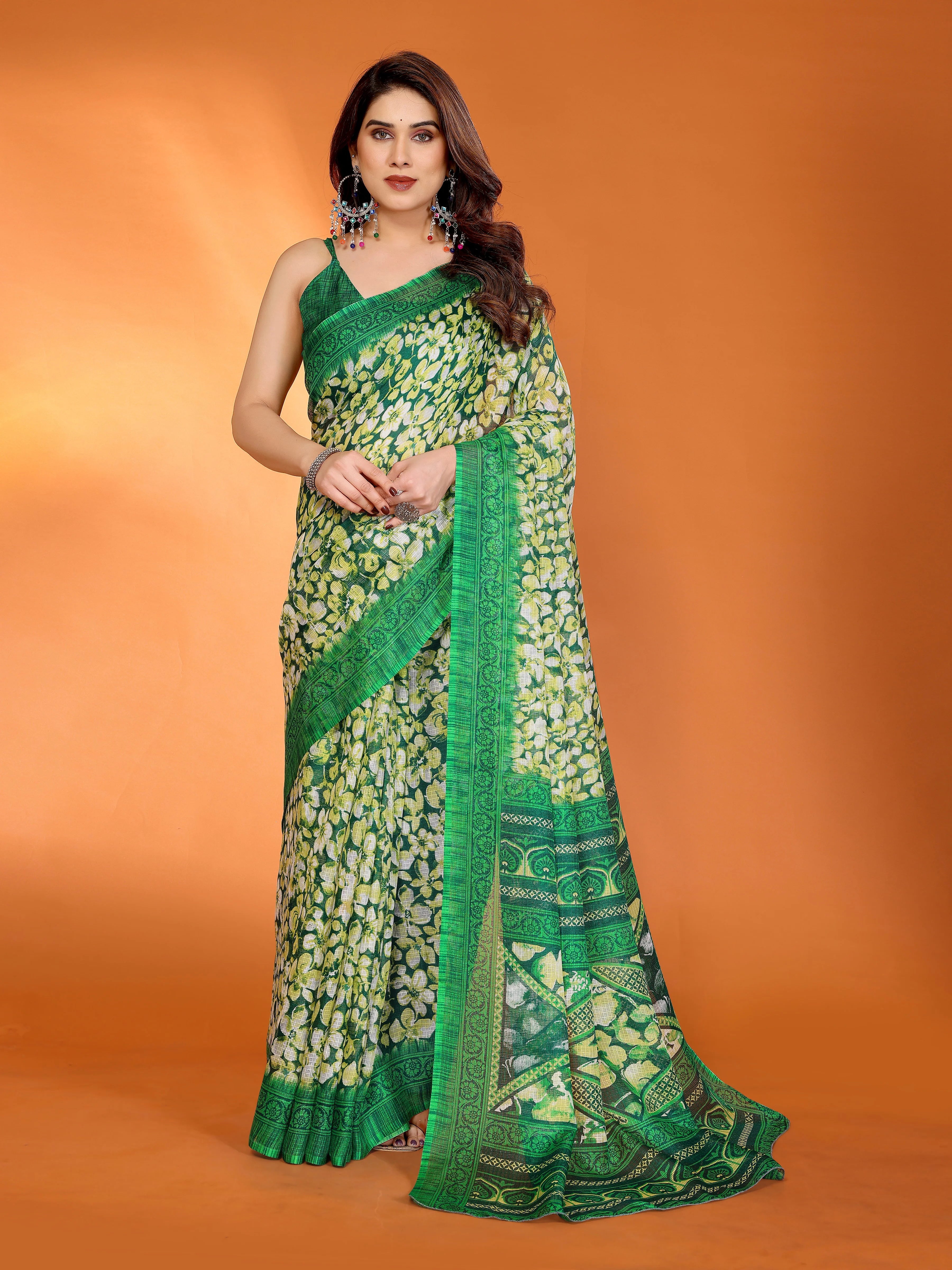 SHYAMIKA Floral Kota Doriya Printed Saree with Blouse