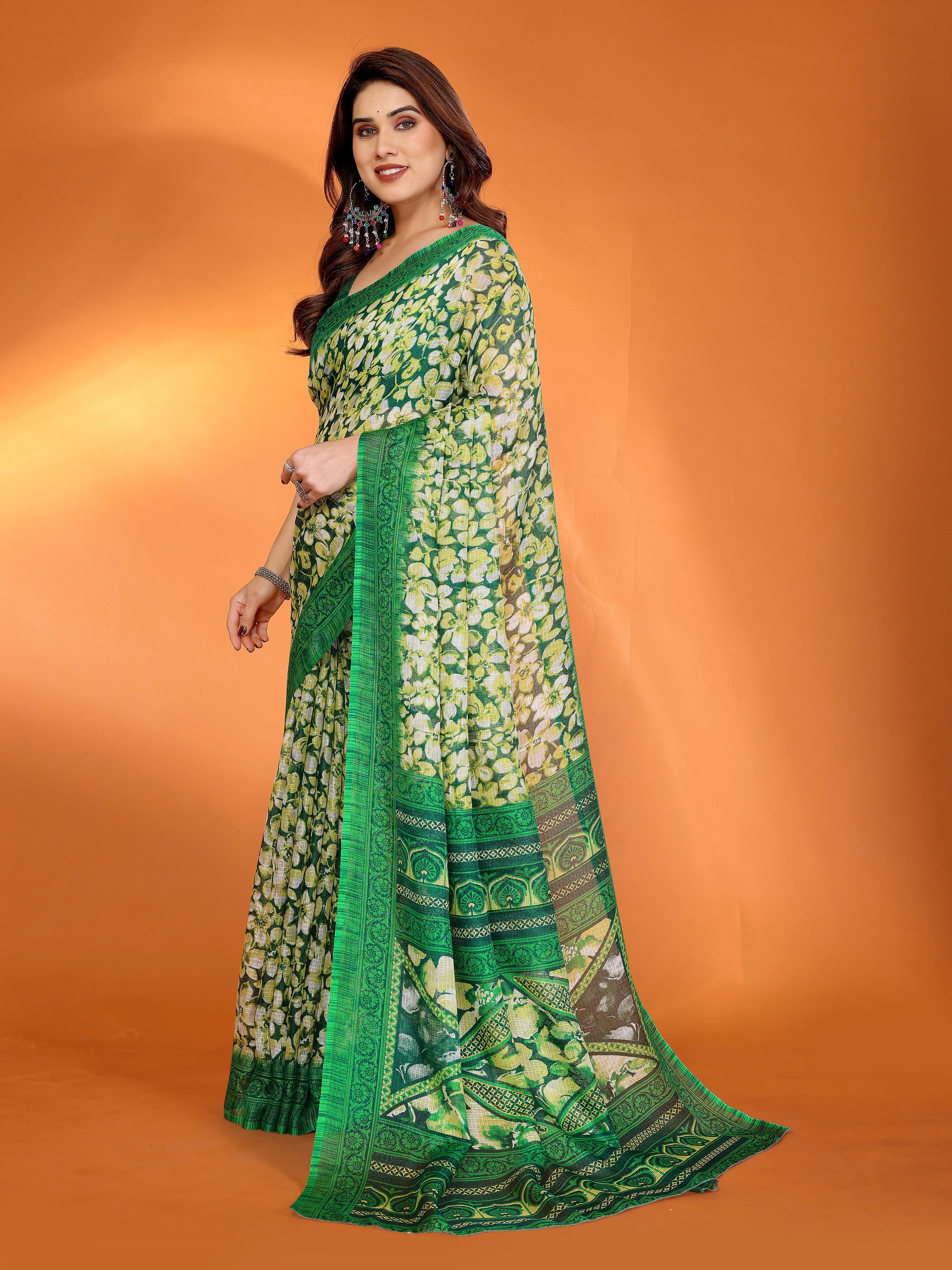 SHYAMIKA Floral Kota Doriya Printed Saree with Blouse