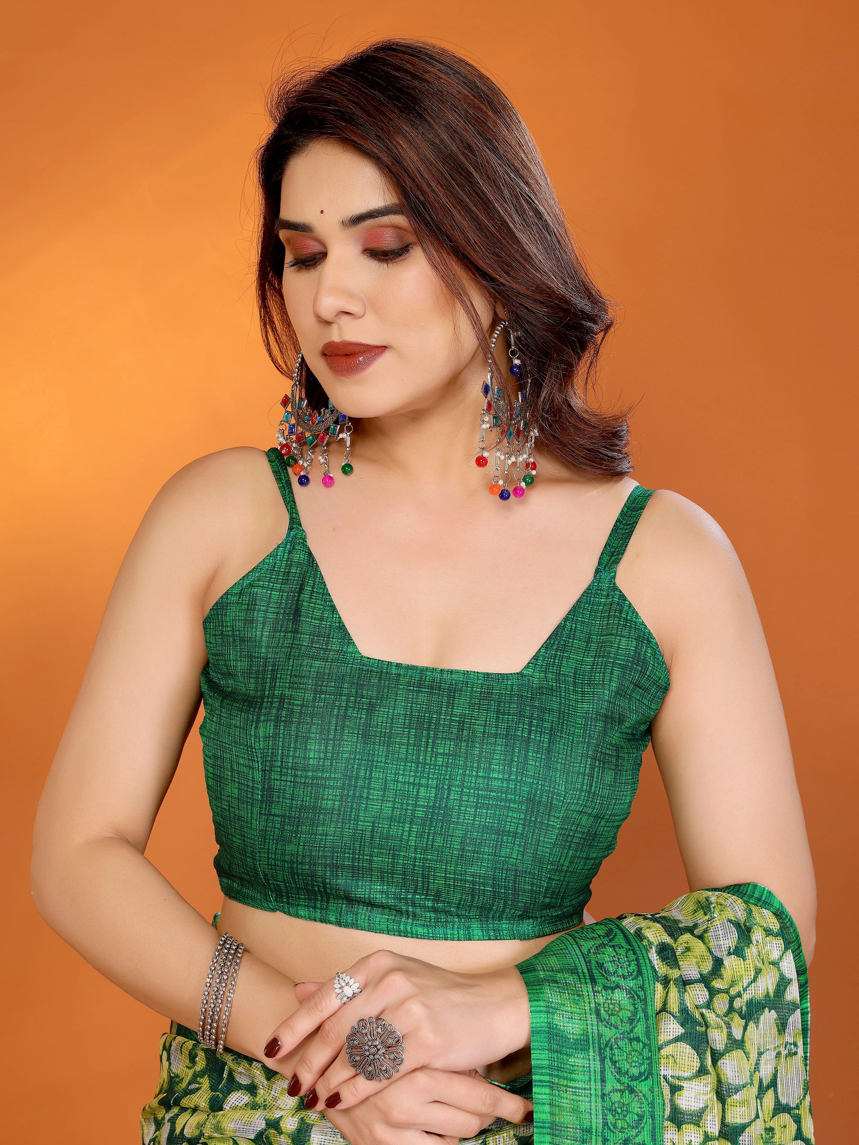 SHYAMIKA Floral Kota Doriya Printed Saree with Blouse