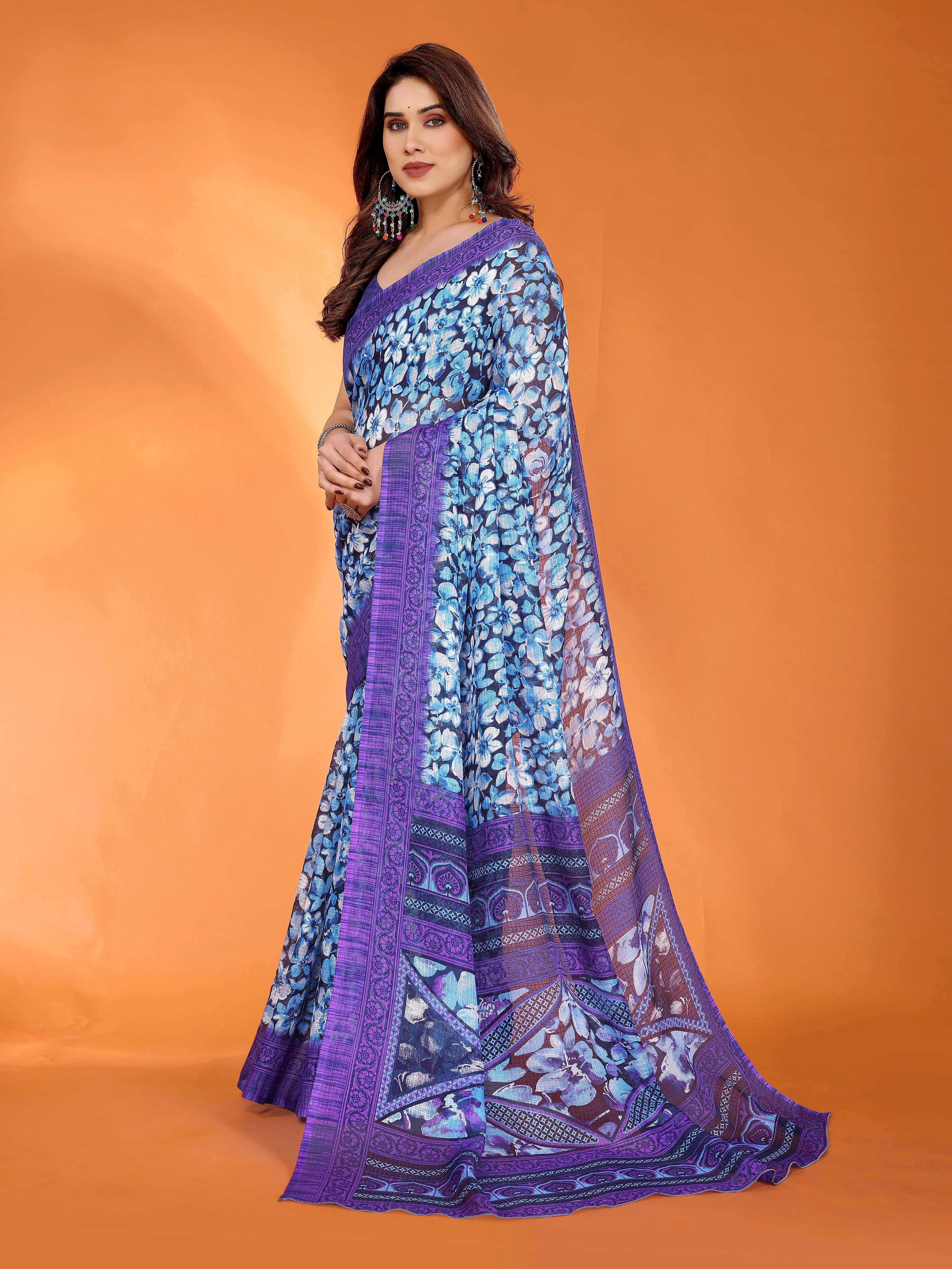 SHYAMIKA Floral Kota Doriya Printed Saree with Blouse