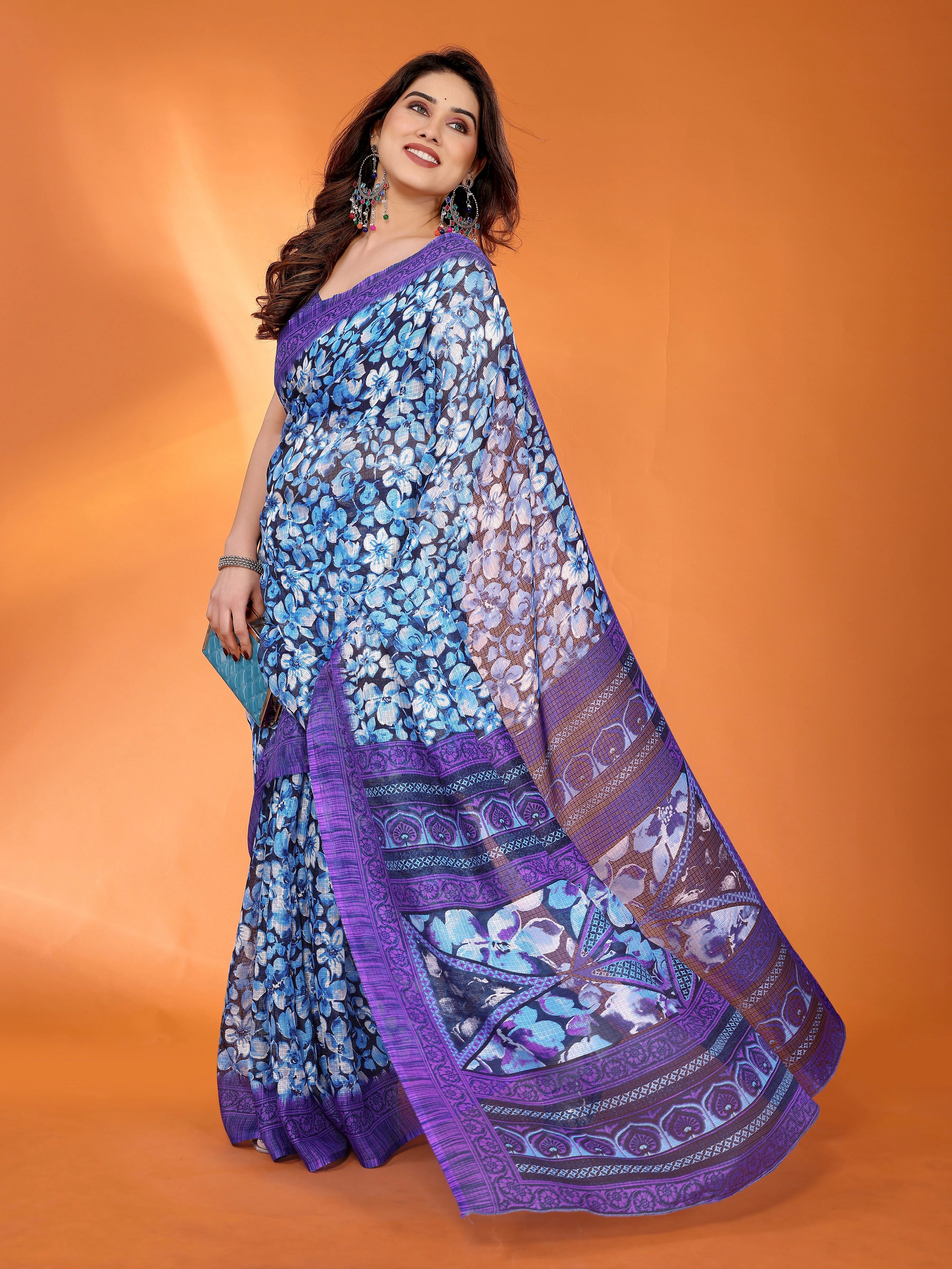 SHYAMIKA Floral Kota Doriya Printed Saree with Blouse