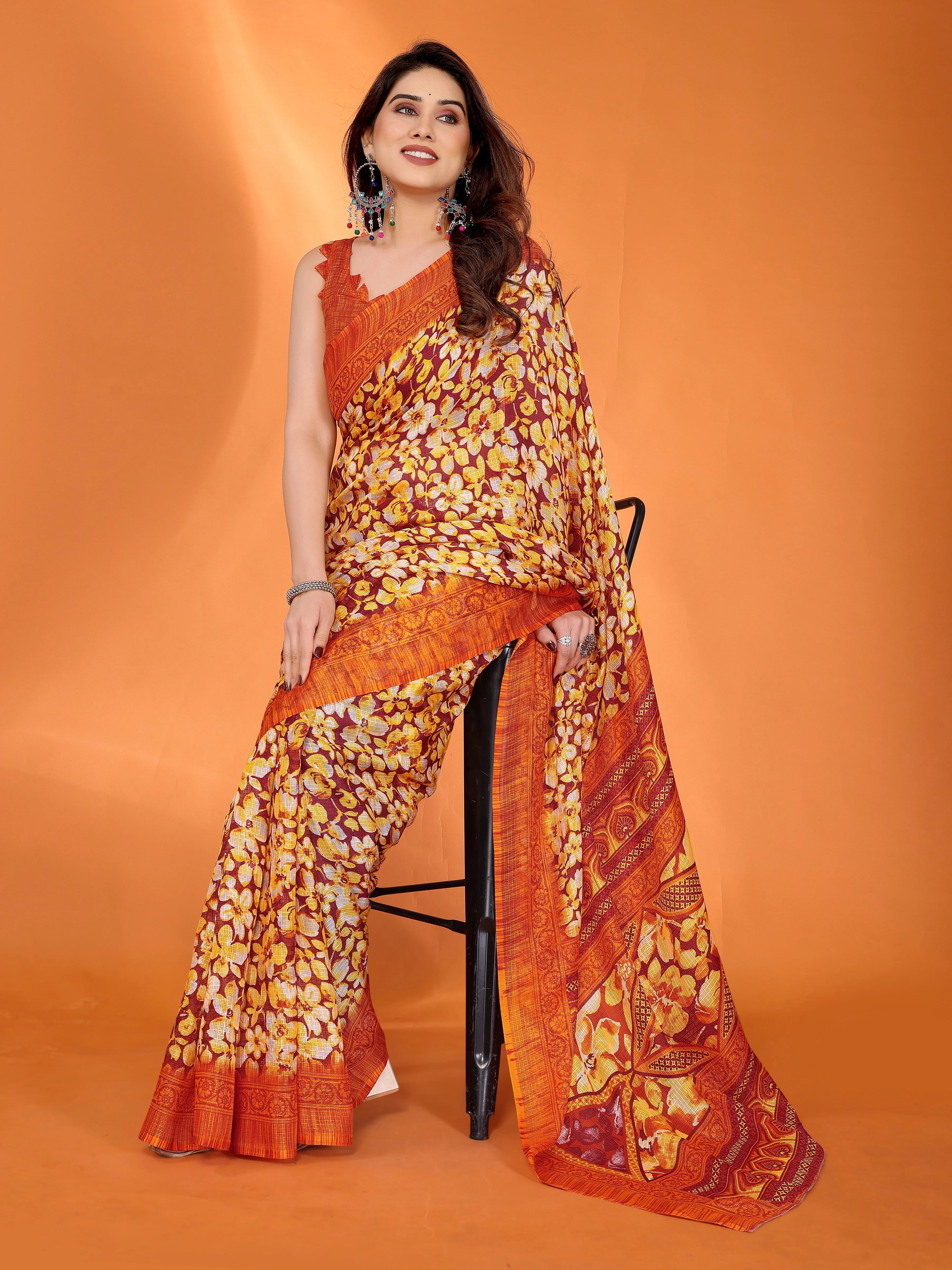 SHYAMIKA Floral Kota Doriya Printed Saree with Blouse