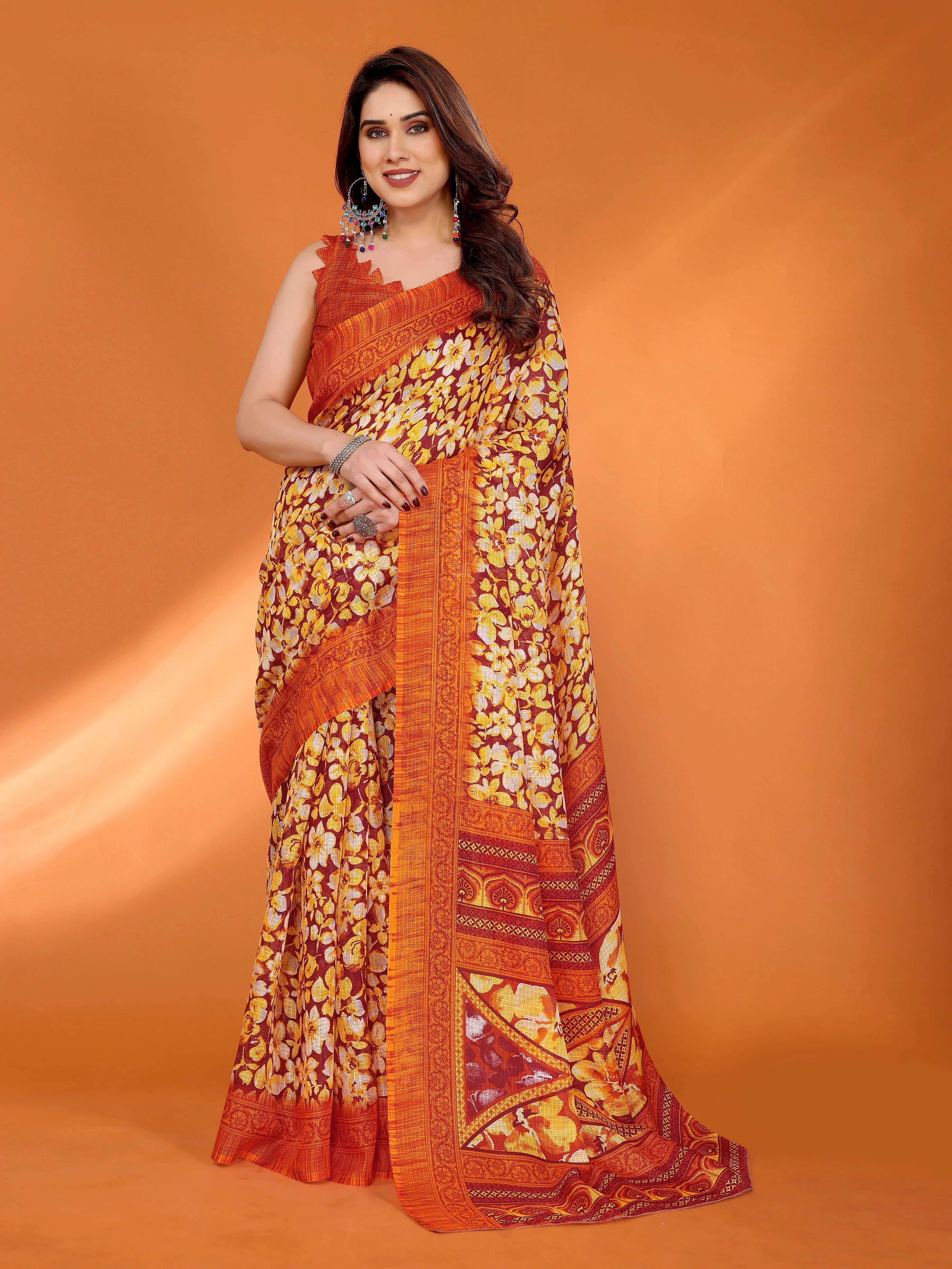 SHYAMIKA Floral Kota Doriya Printed Saree with Blouse