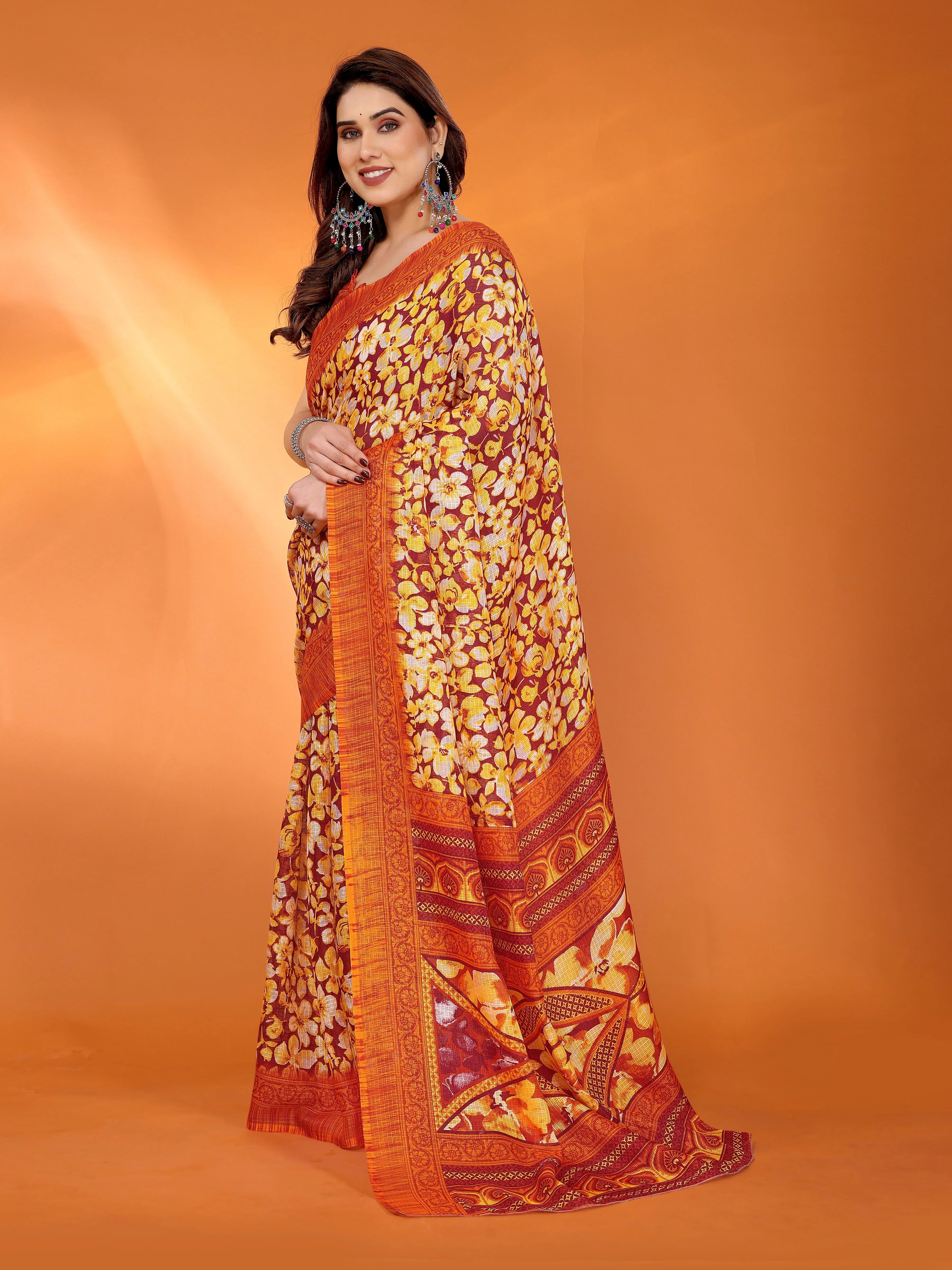 SHYAMIKA Floral Kota Doriya Printed Saree with Blouse