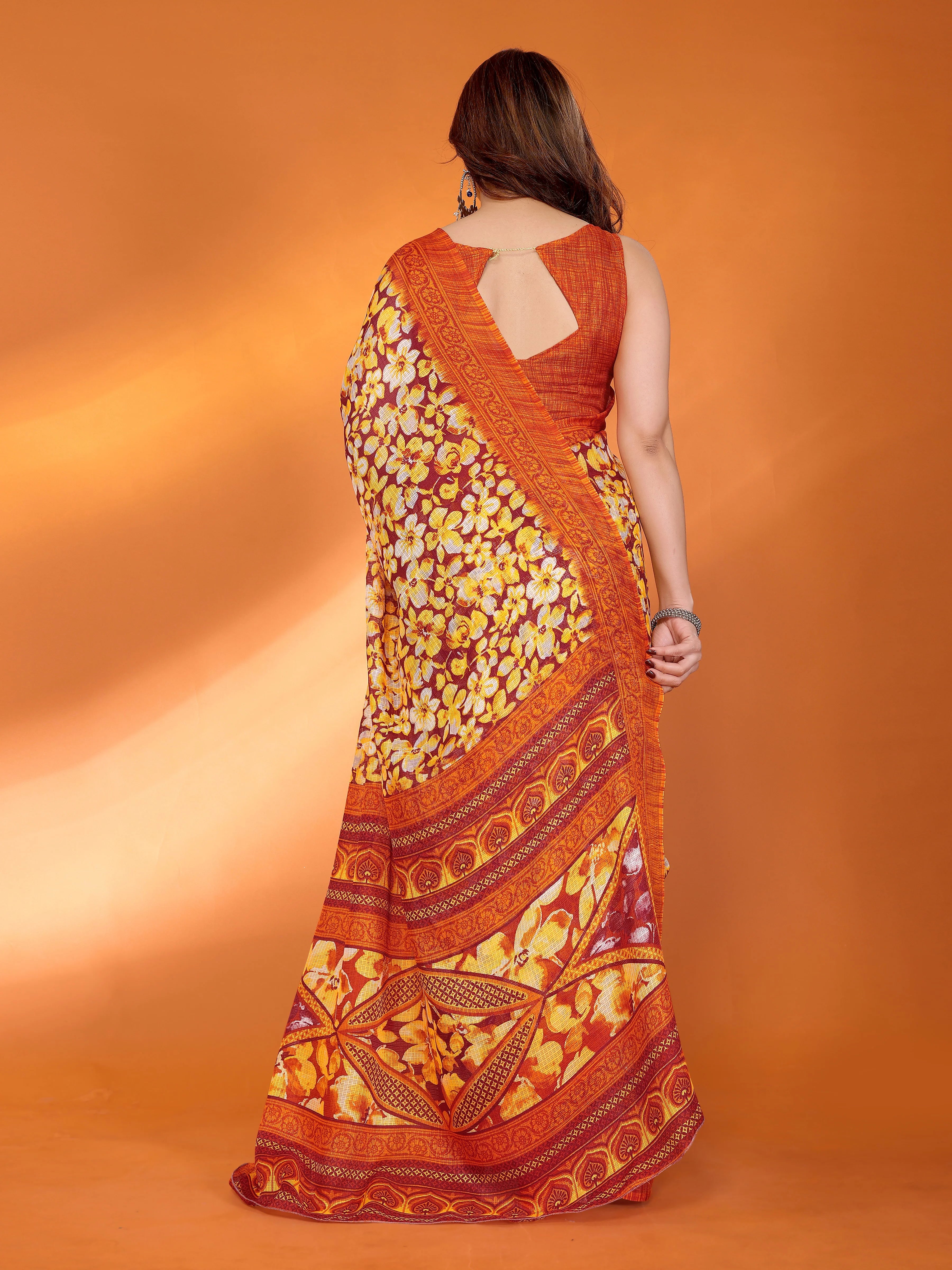 SHYAMIKA Floral Kota Doriya Printed Saree with Blouse