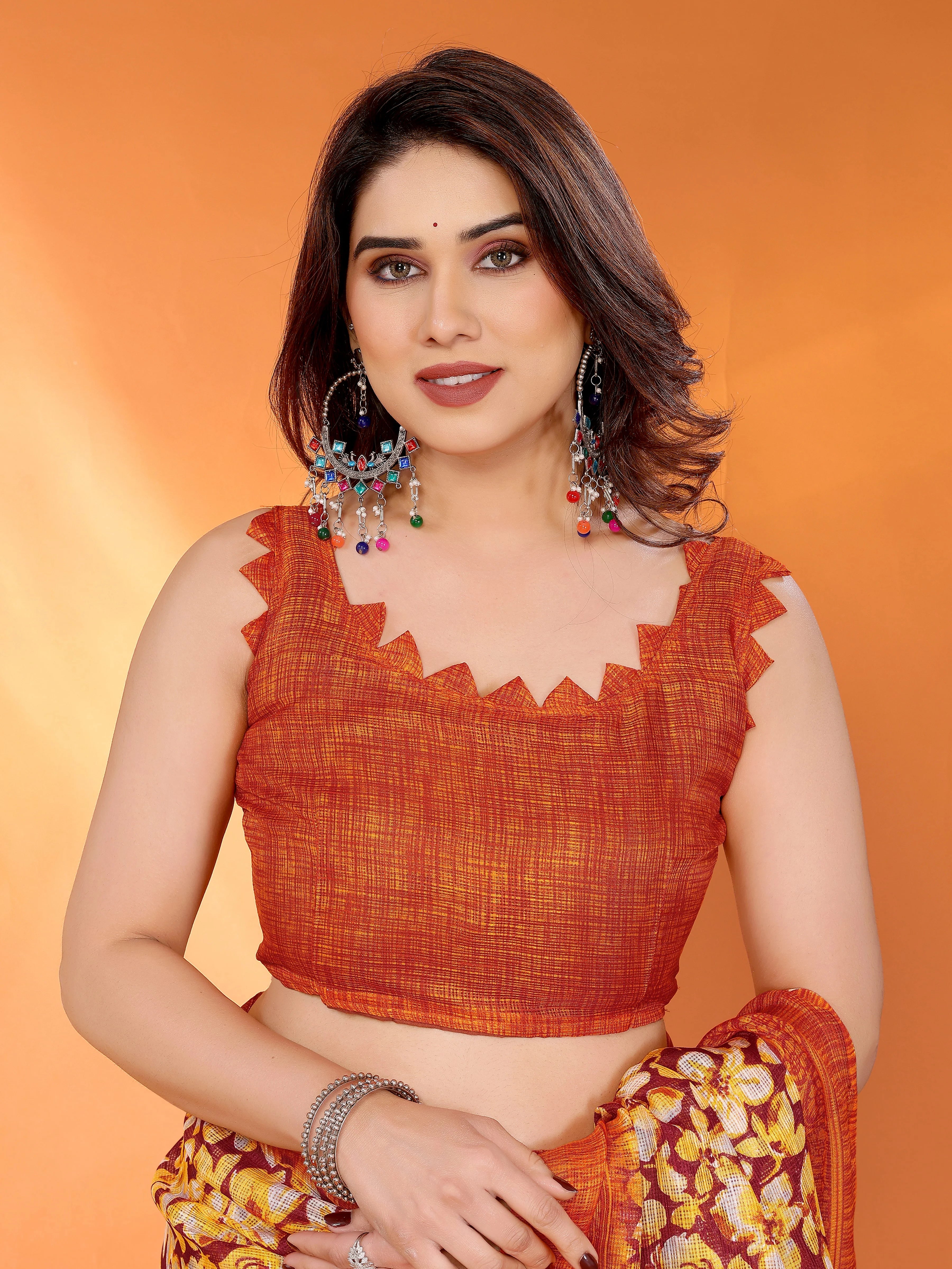 SHYAMIKA Floral Kota Doriya Printed Saree with Blouse