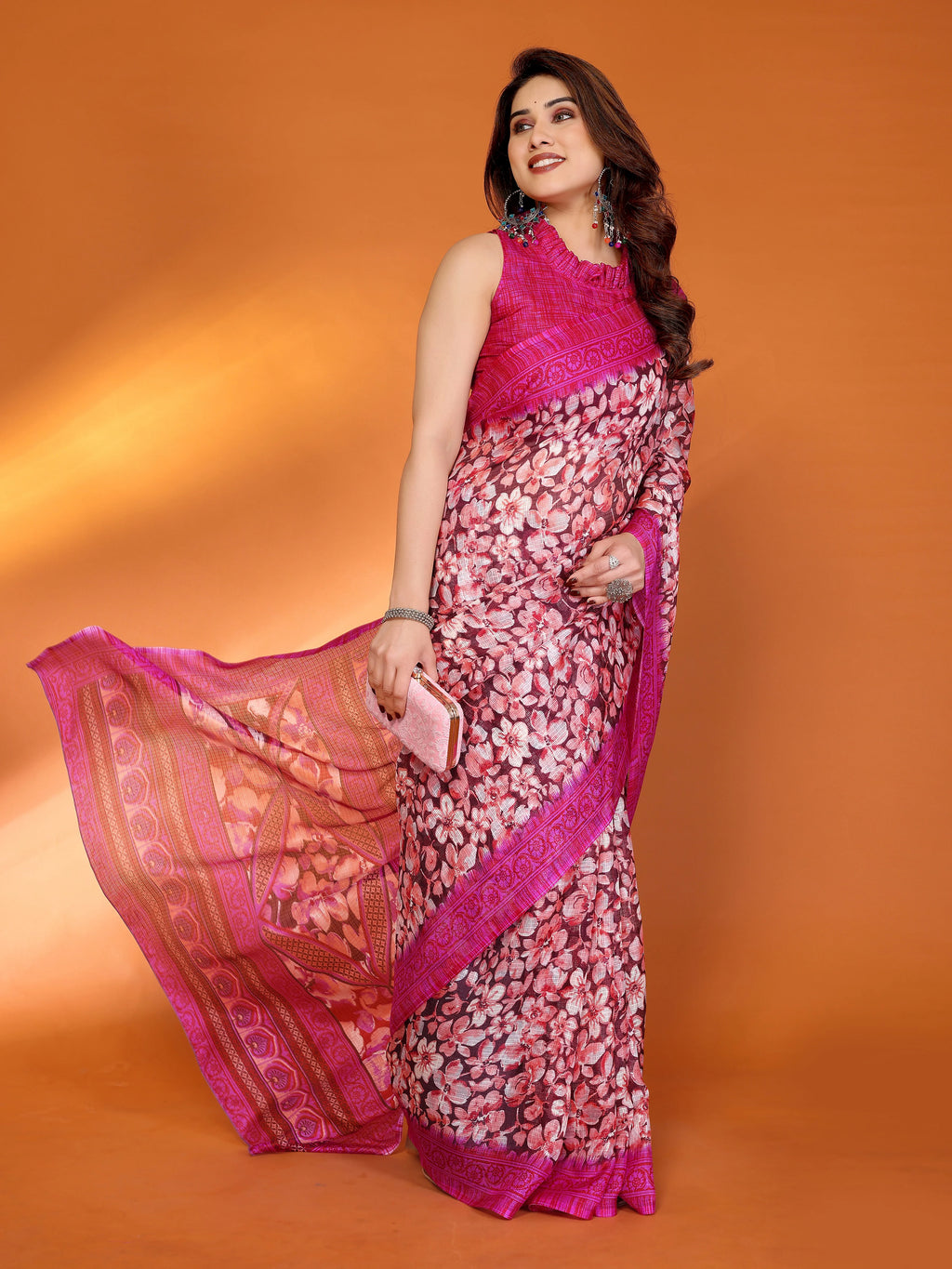 SHYAMIKA Floral Kota Doriya Printed Saree with Blouse