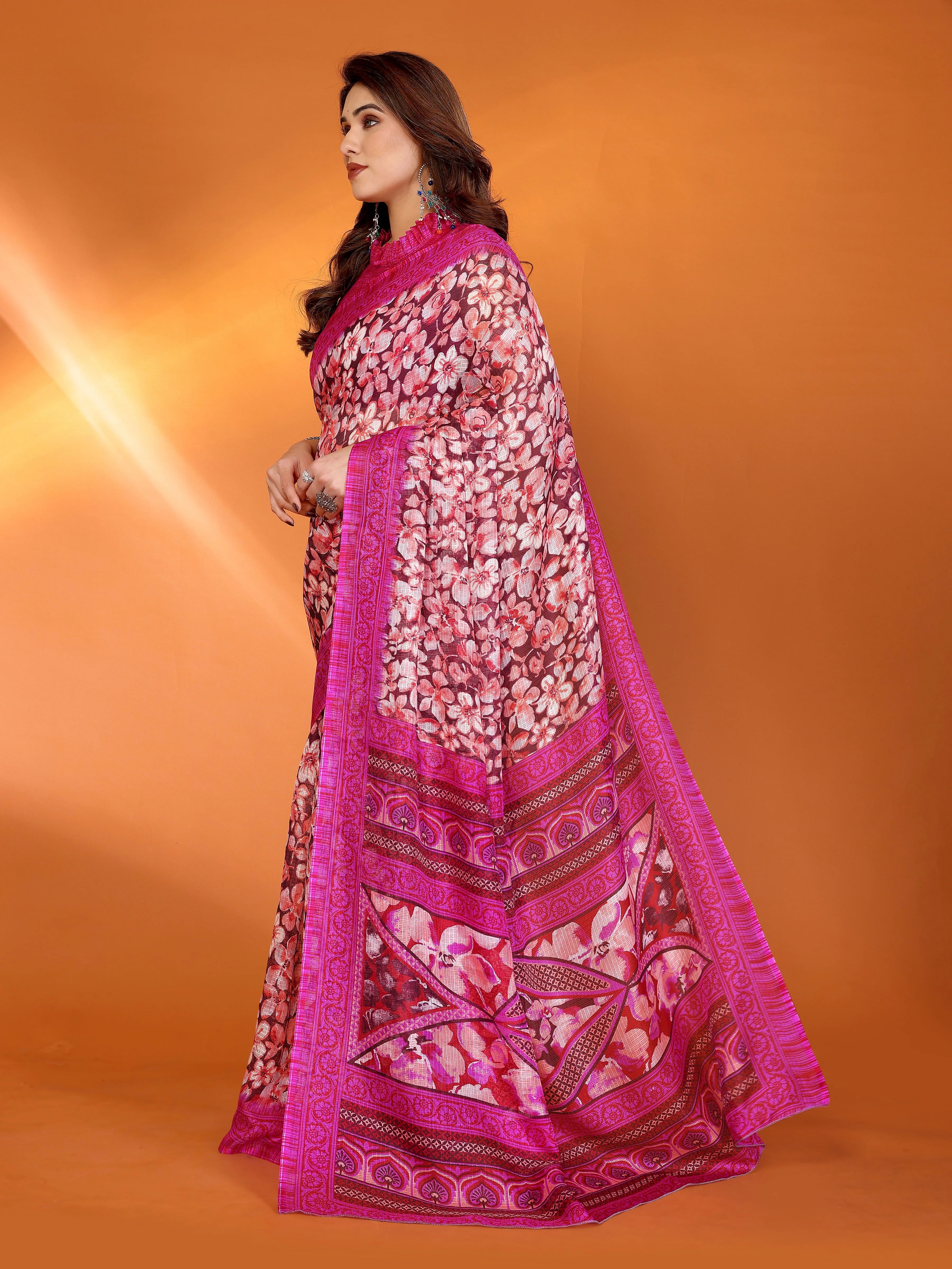 SHYAMIKA Floral Kota Doriya Printed Saree with Blouse