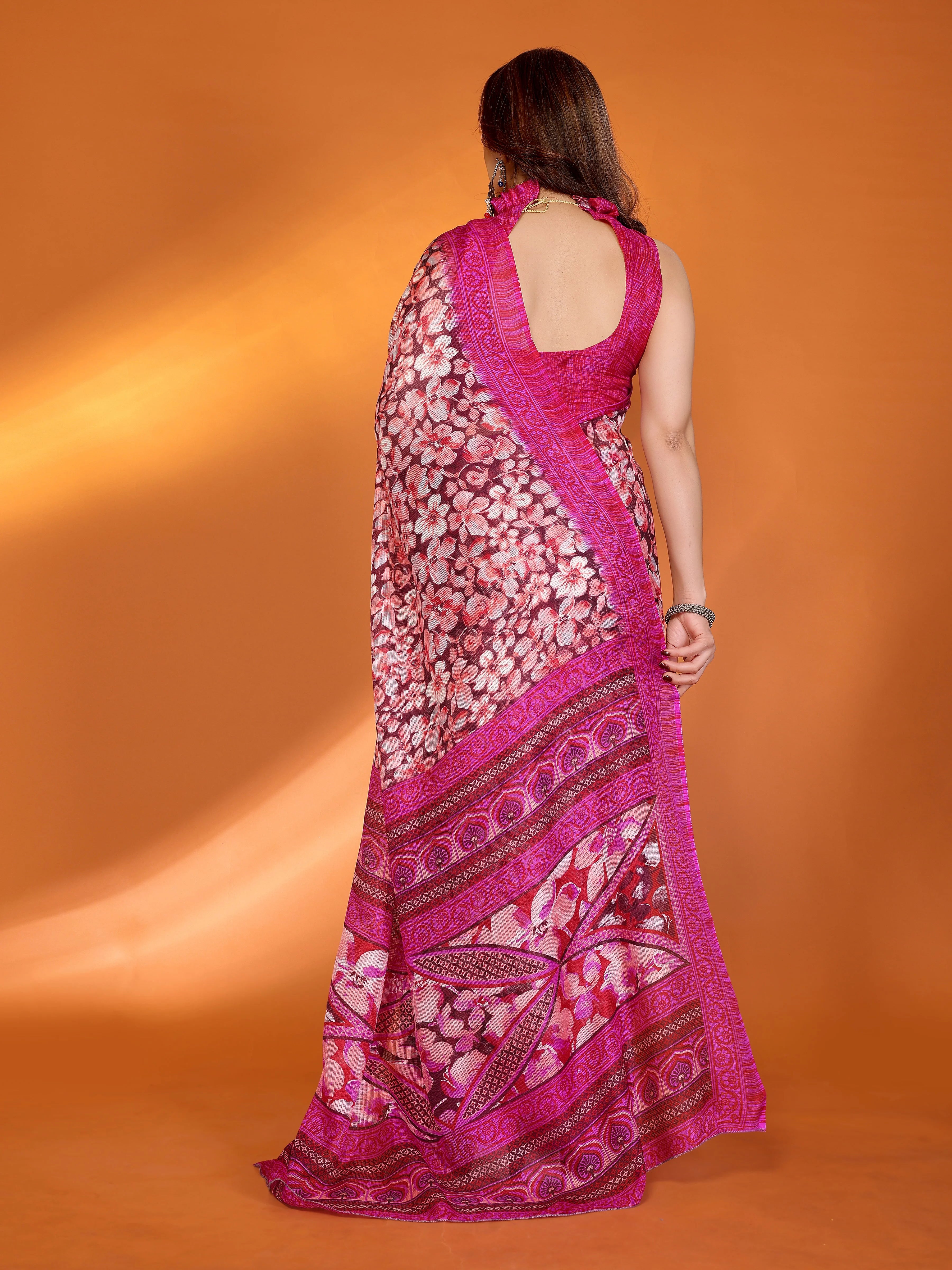 SHYAMIKA Floral Kota Doriya Printed Saree with Blouse