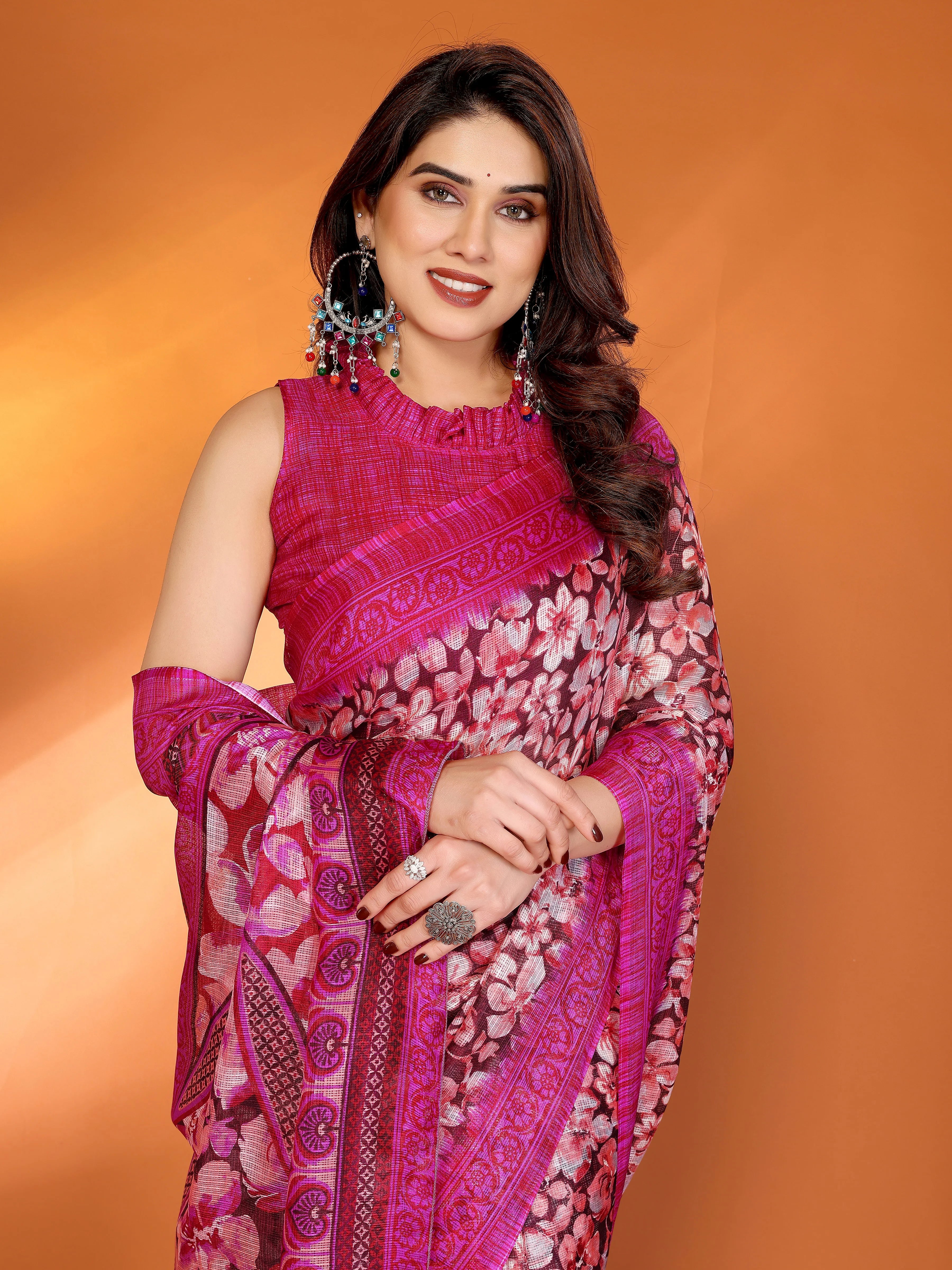 SHYAMIKA Floral Kota Doriya Printed Saree with Blouse