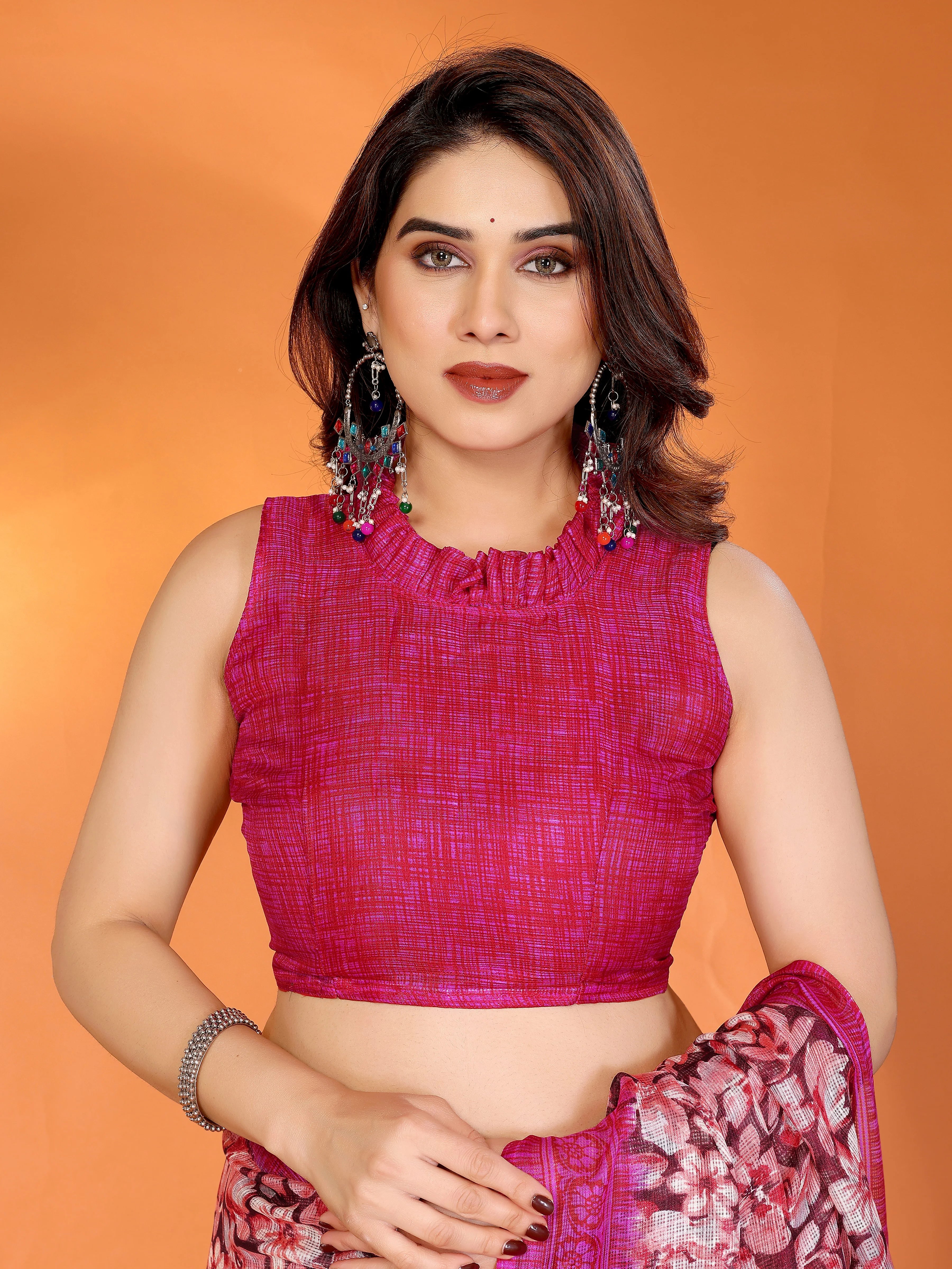 SHYAMIKA Floral Kota Doriya Printed Saree with Blouse