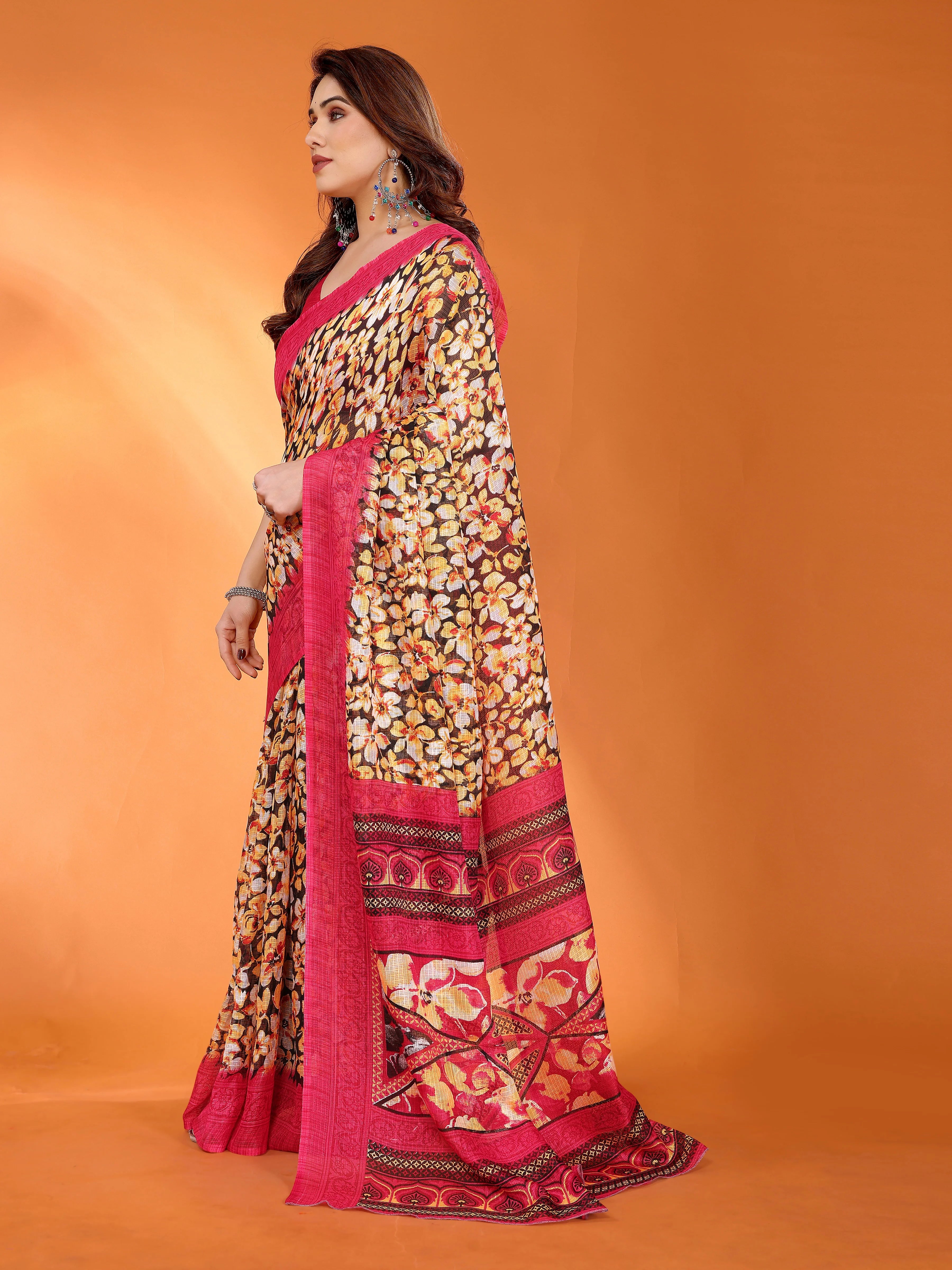 SHYAMIKA Floral Kota Doriya Printed Saree with Blouse