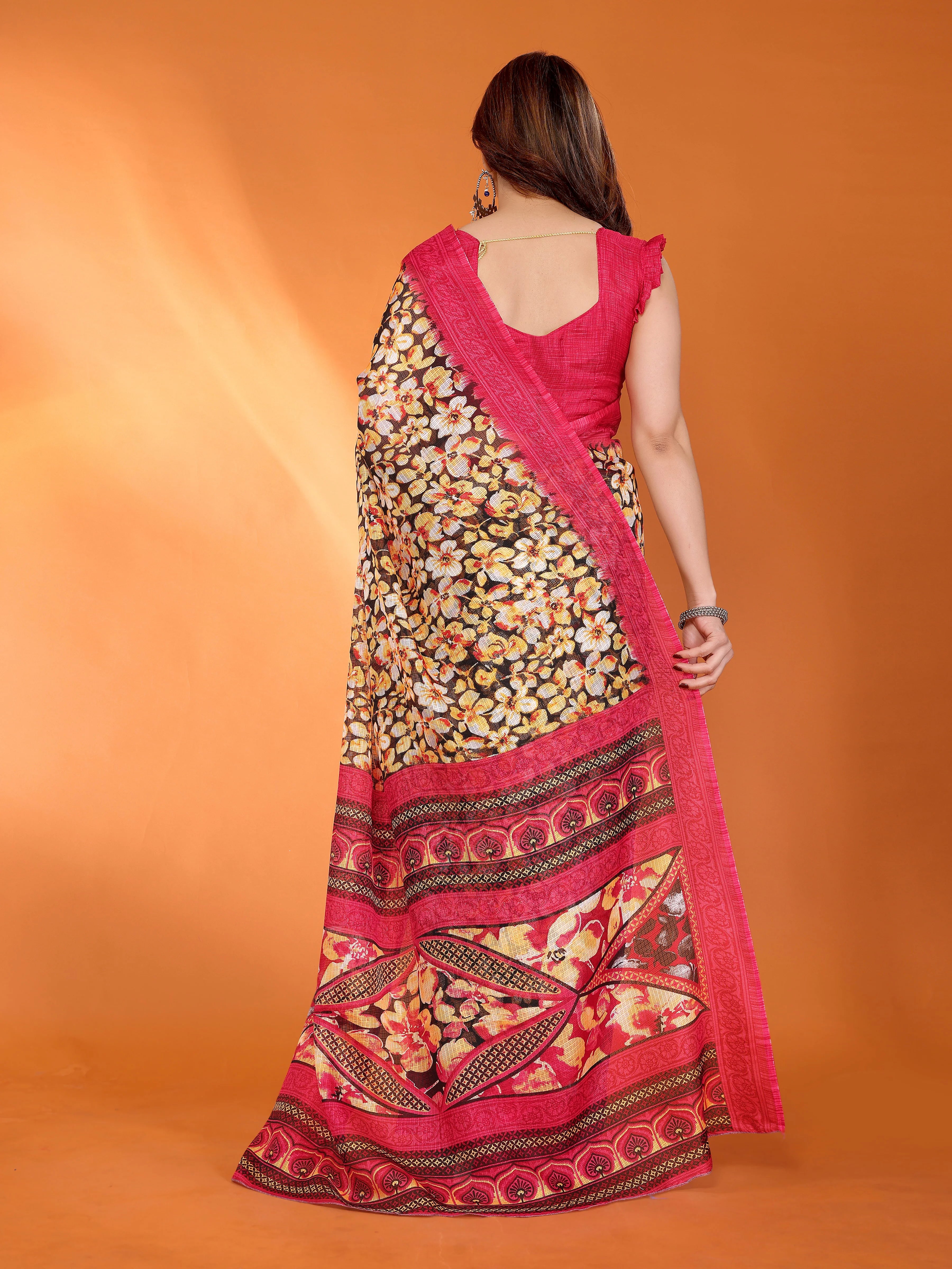 SHYAMIKA Floral Kota Doriya Printed Saree with Blouse