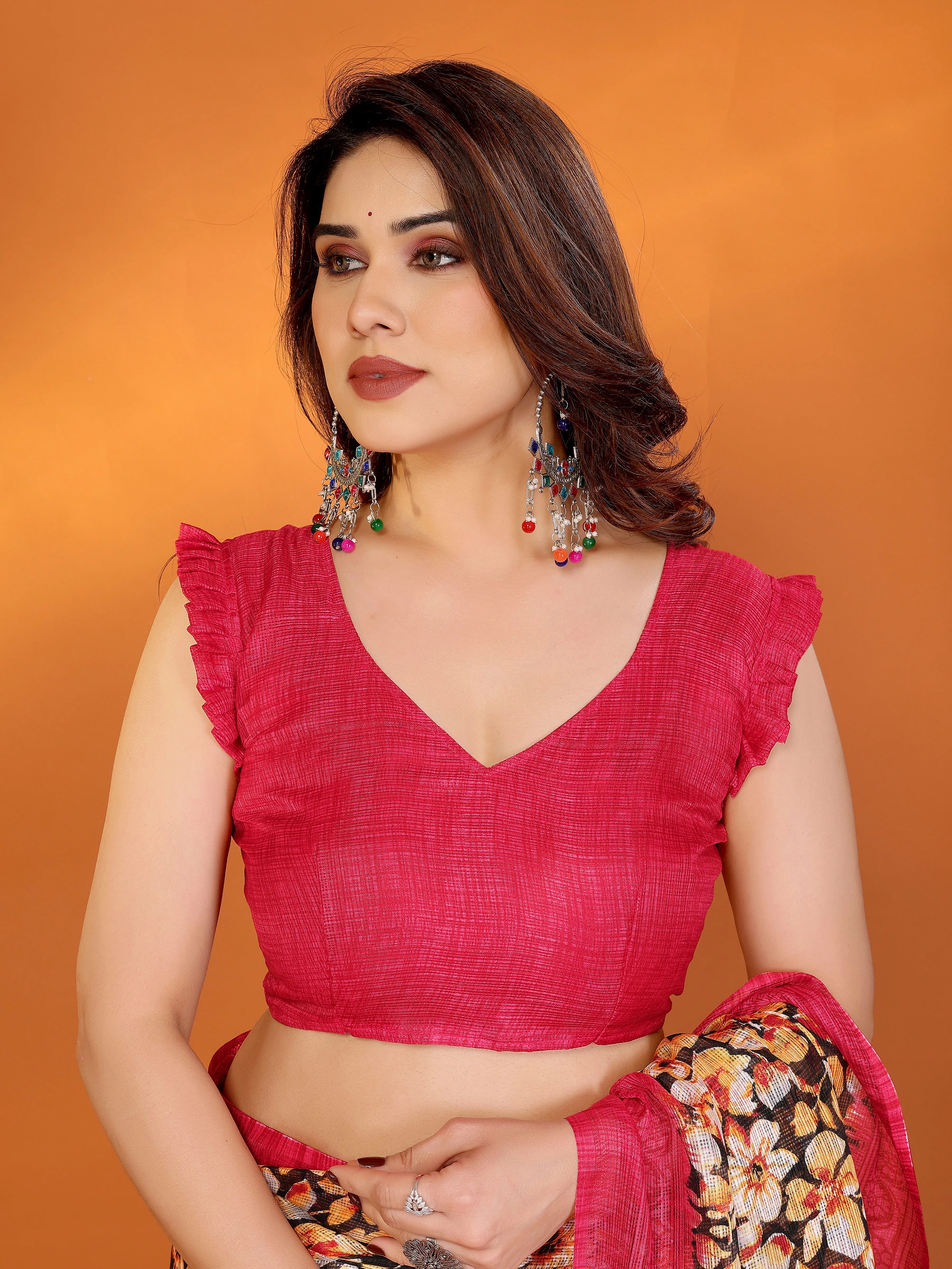 SHYAMIKA Floral Kota Doriya Printed Saree with Blouse