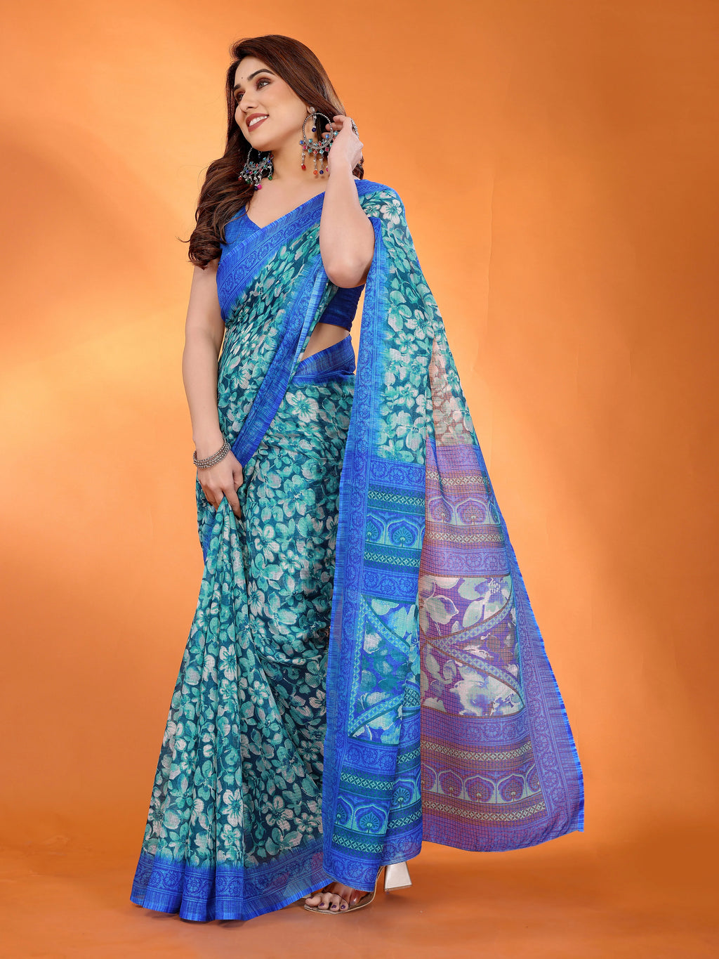 SHYAMIKA Floral Kota Doriya Printed Saree with Blouse