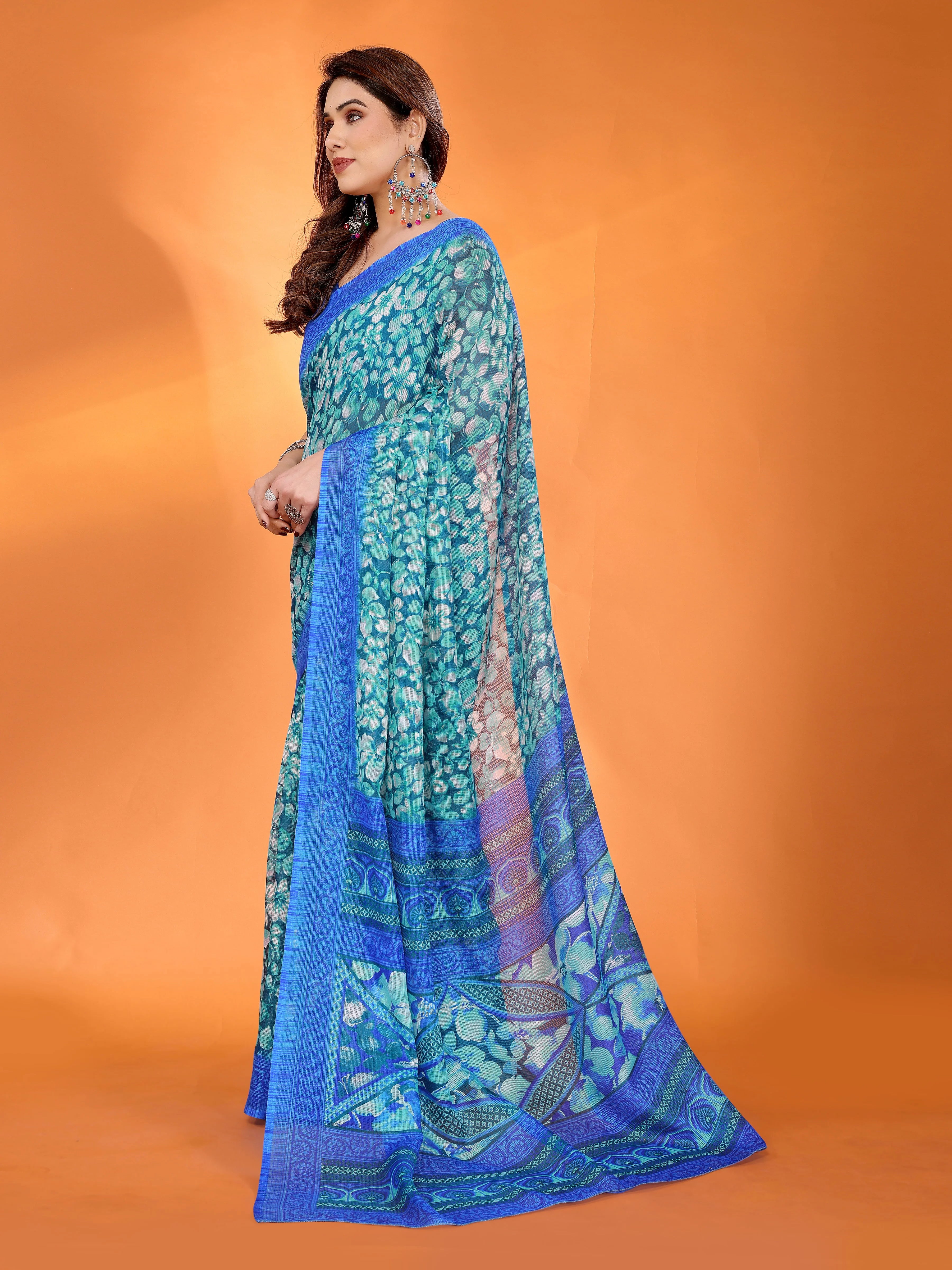 SHYAMIKA Floral Kota Doriya Printed Saree with Blouse