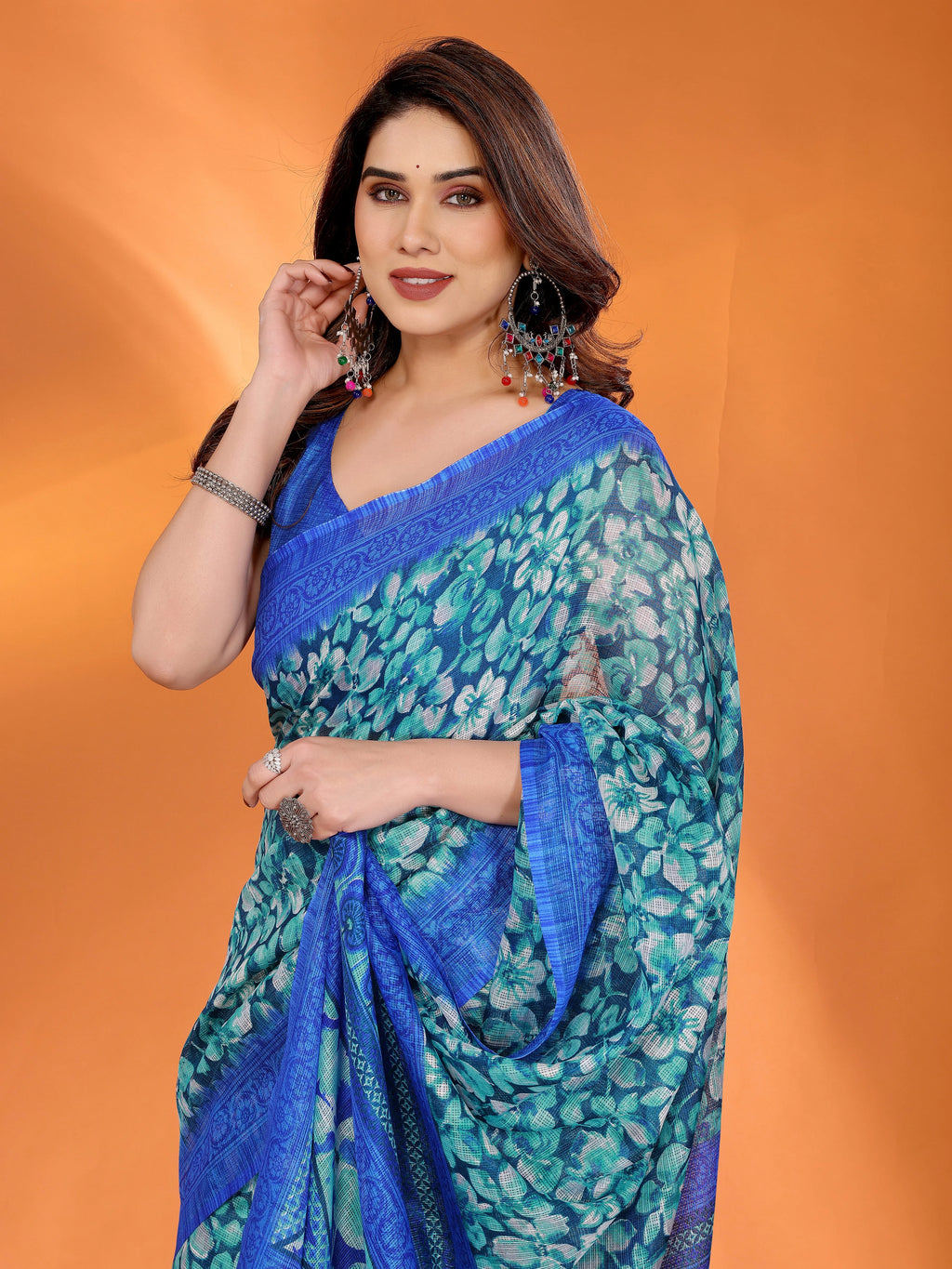SHYAMIKA Floral Kota Doriya Printed Saree with Blouse