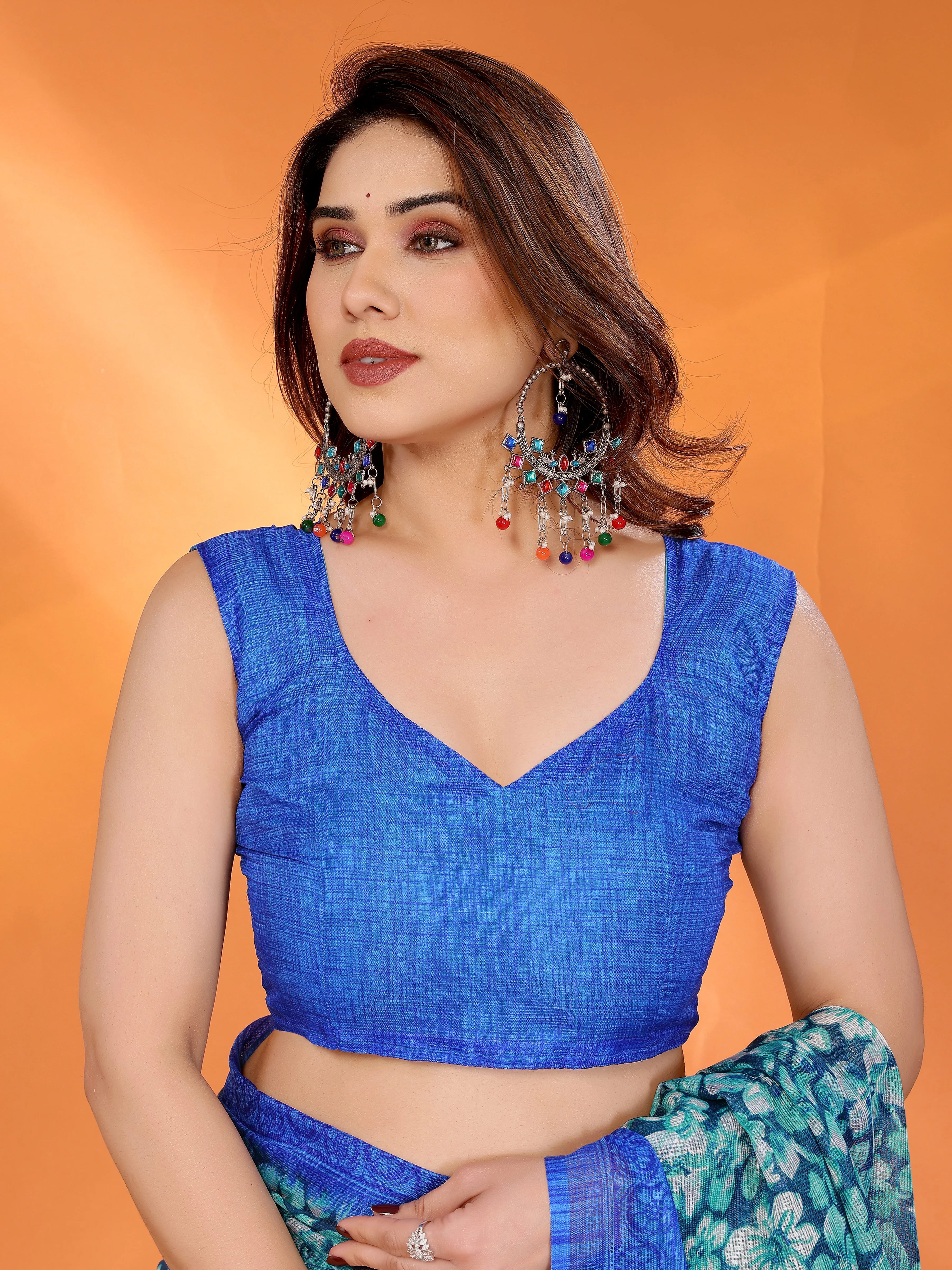 SHYAMIKA Floral Kota Doriya Printed Saree with Blouse