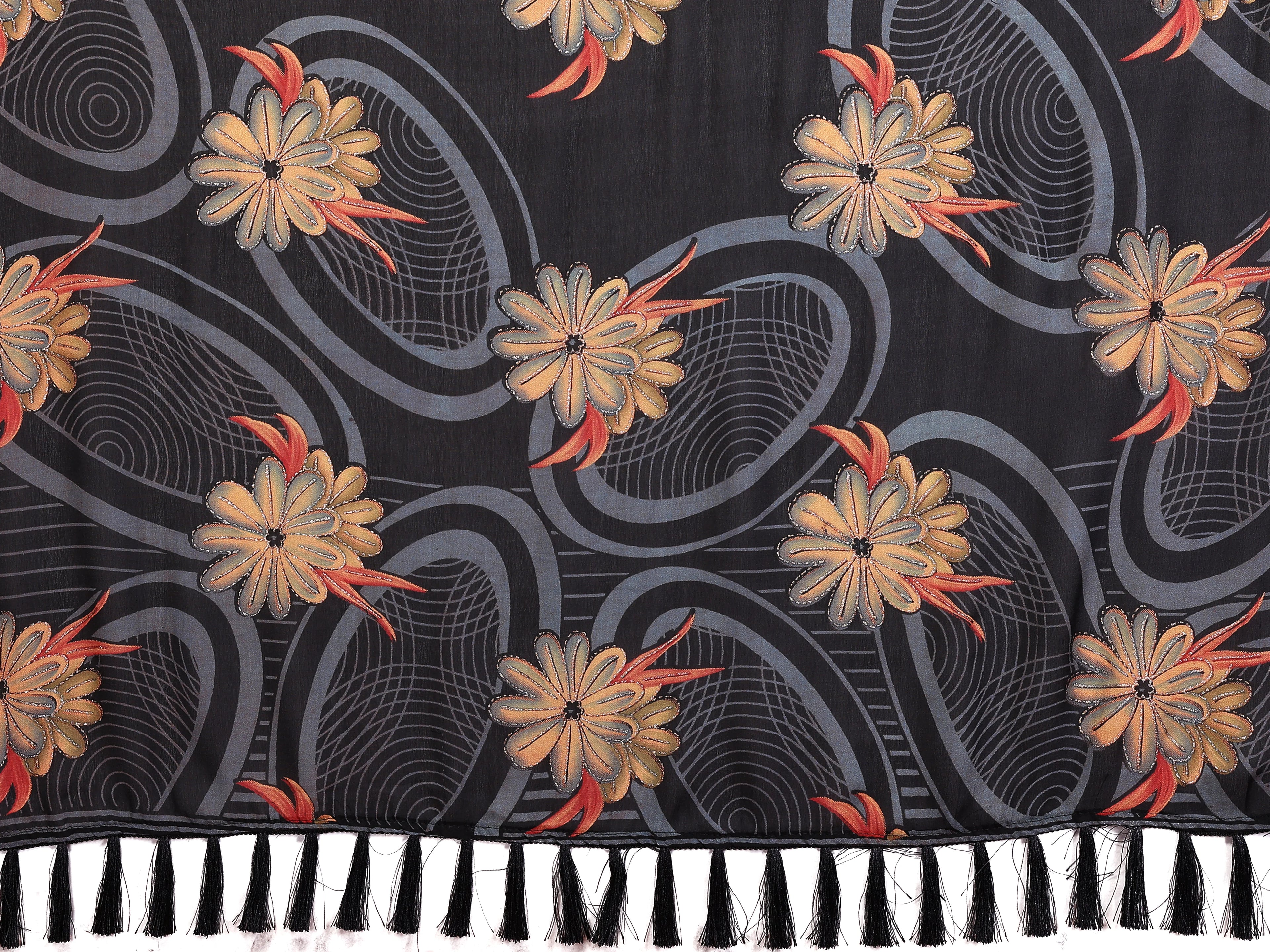SHYAMIKA Floral Moss Satin Patta Printed Saree with Zari & Blouse