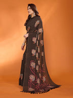 SHYAMIKA Floral Moss Satin Patta Printed Saree with Zari & Blouse