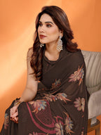 SHYAMIKA Floral Moss Satin Patta Printed Saree with Zari & Blouse