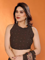 SHYAMIKA Floral Moss Satin Patta Printed Saree with Zari & Blouse