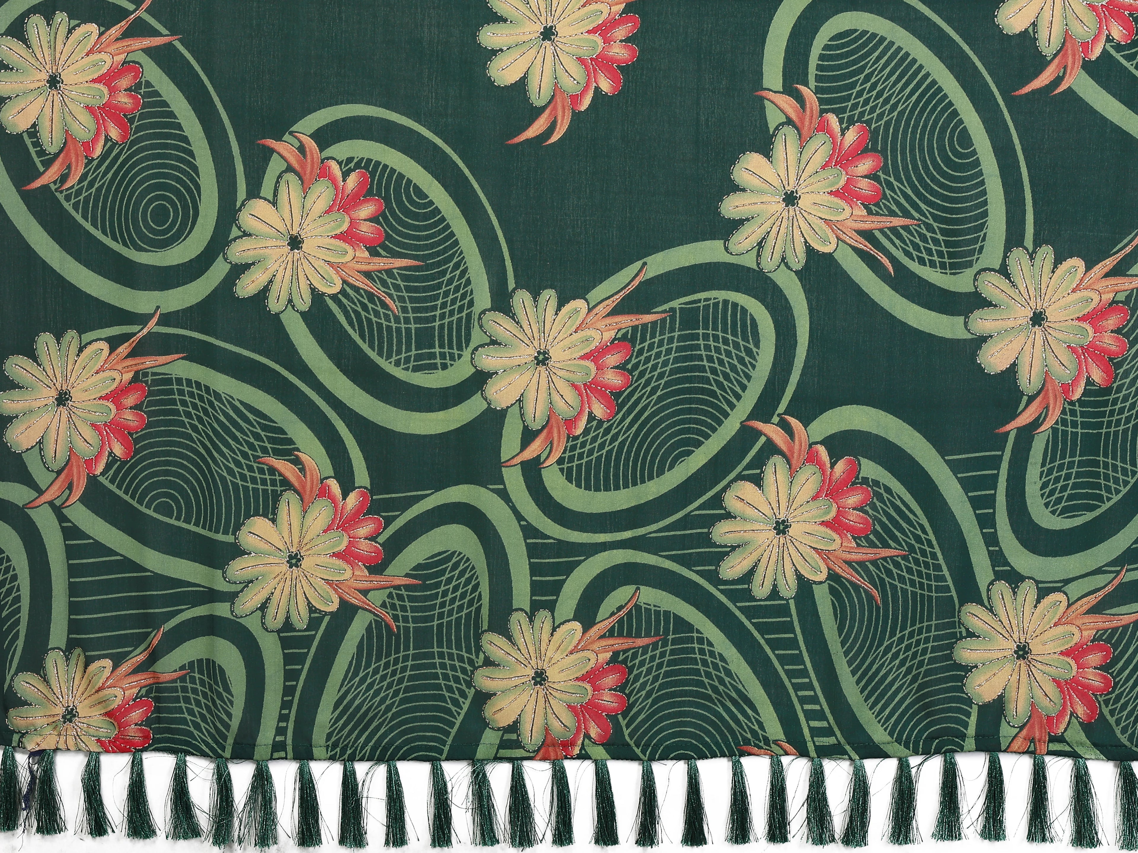 SHYAMIKA Floral Moss Satin Patta Printed Saree with Zari & Blouse