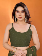 SHYAMIKA Floral Moss Satin Patta Printed Saree with Zari & Blouse